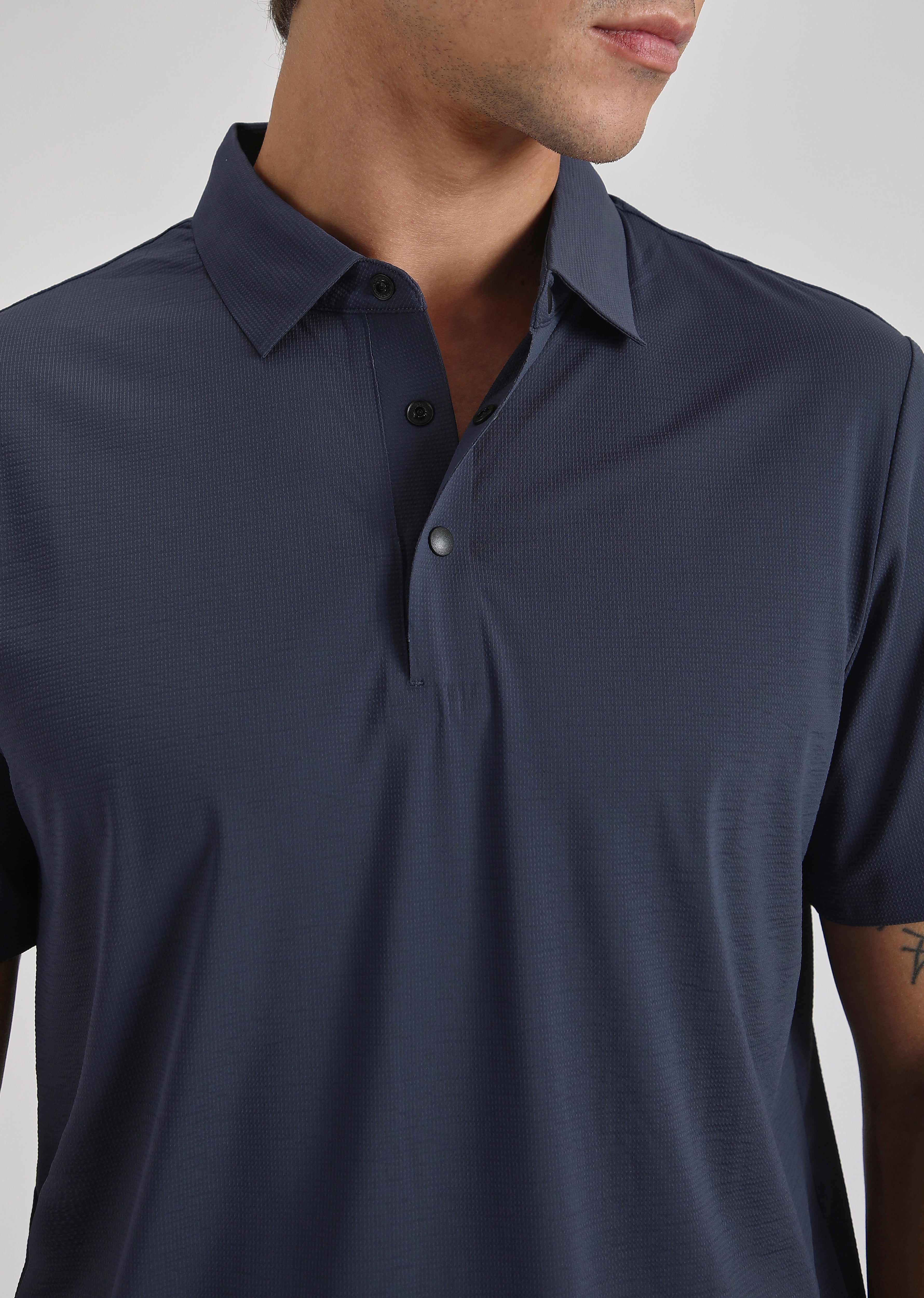 Textured Blue Stitchless Polo T-shirt