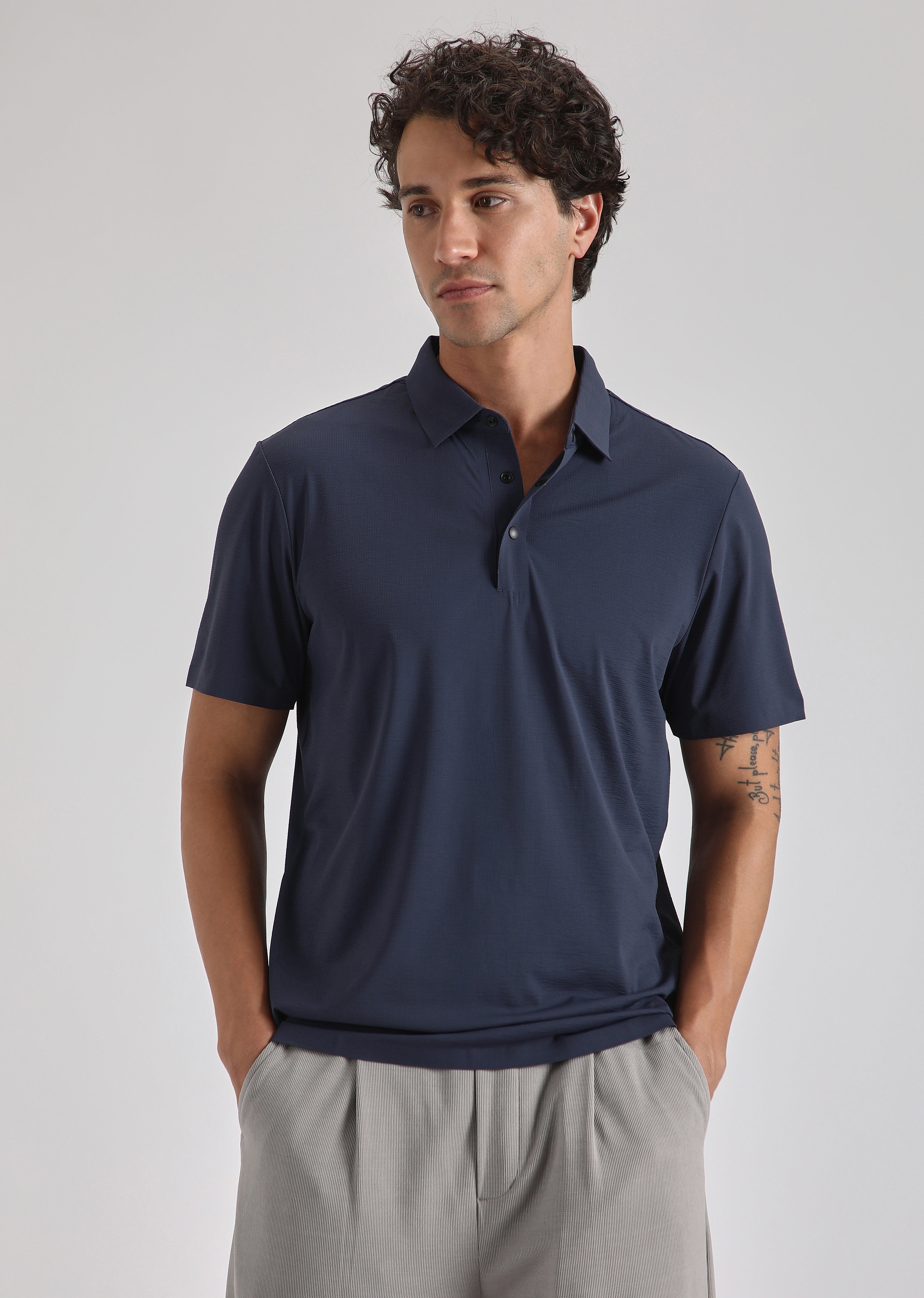 Textured Blue Stitchless Polo T-shirt