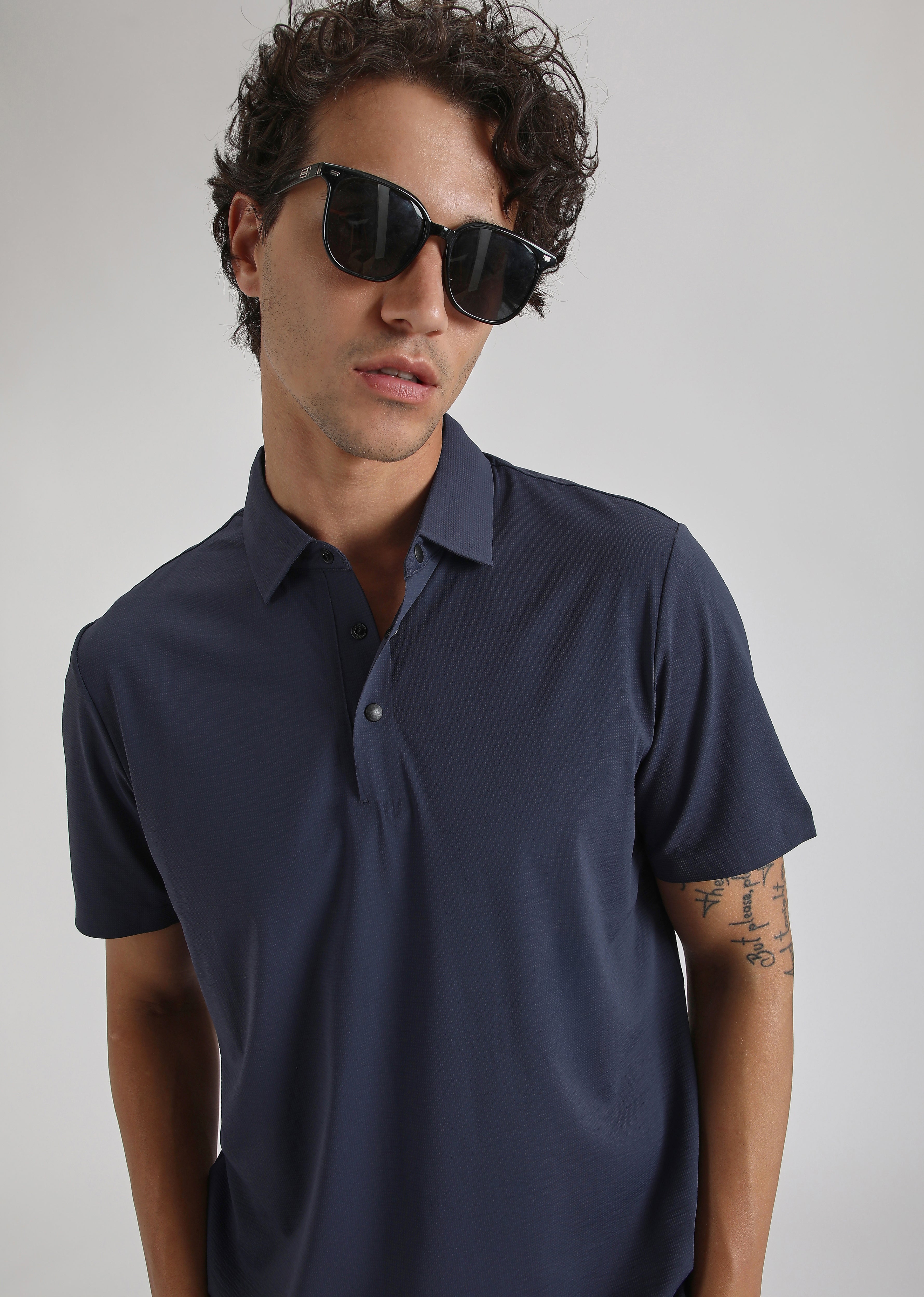 Textured Blue Stitchless Polo T-shirt