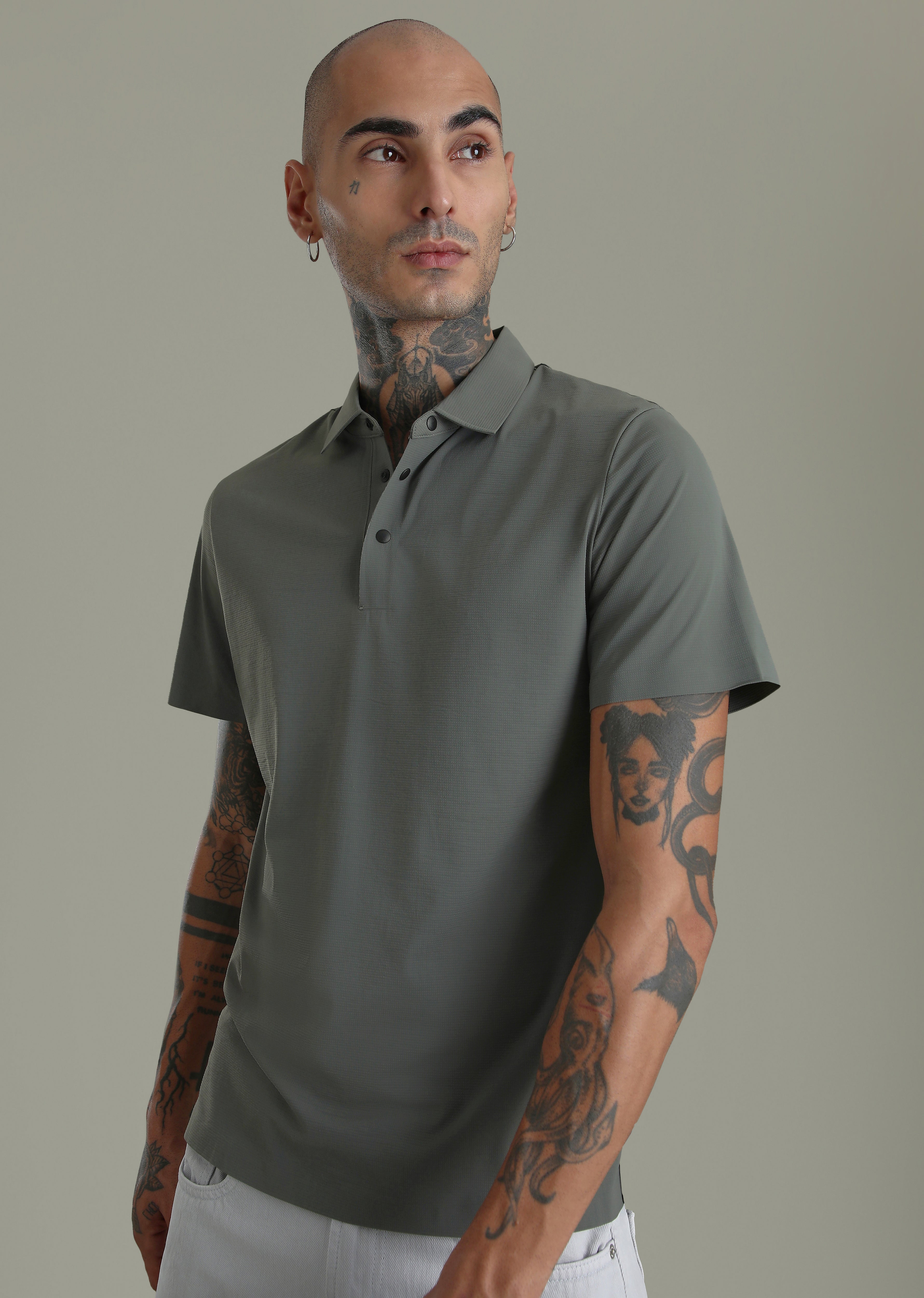 Textured Grey Stitchless Polo T-shirt