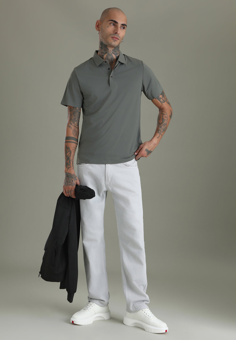 Textured Grey Stitchless Polo T-shirt