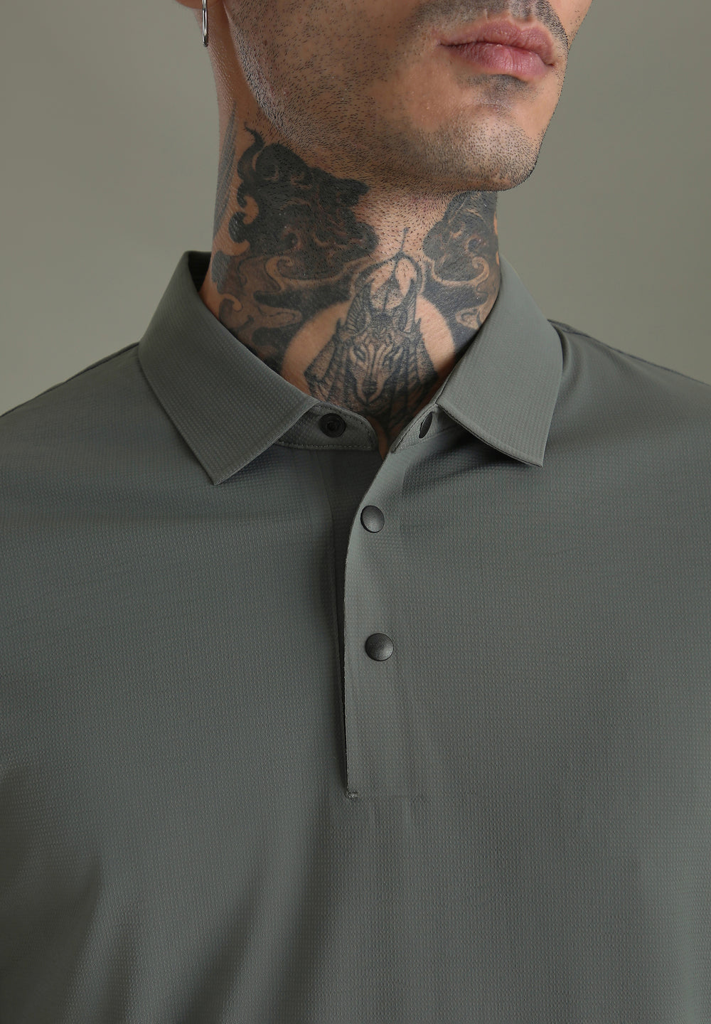 Textured Grey Stitchless Polo T-shirt