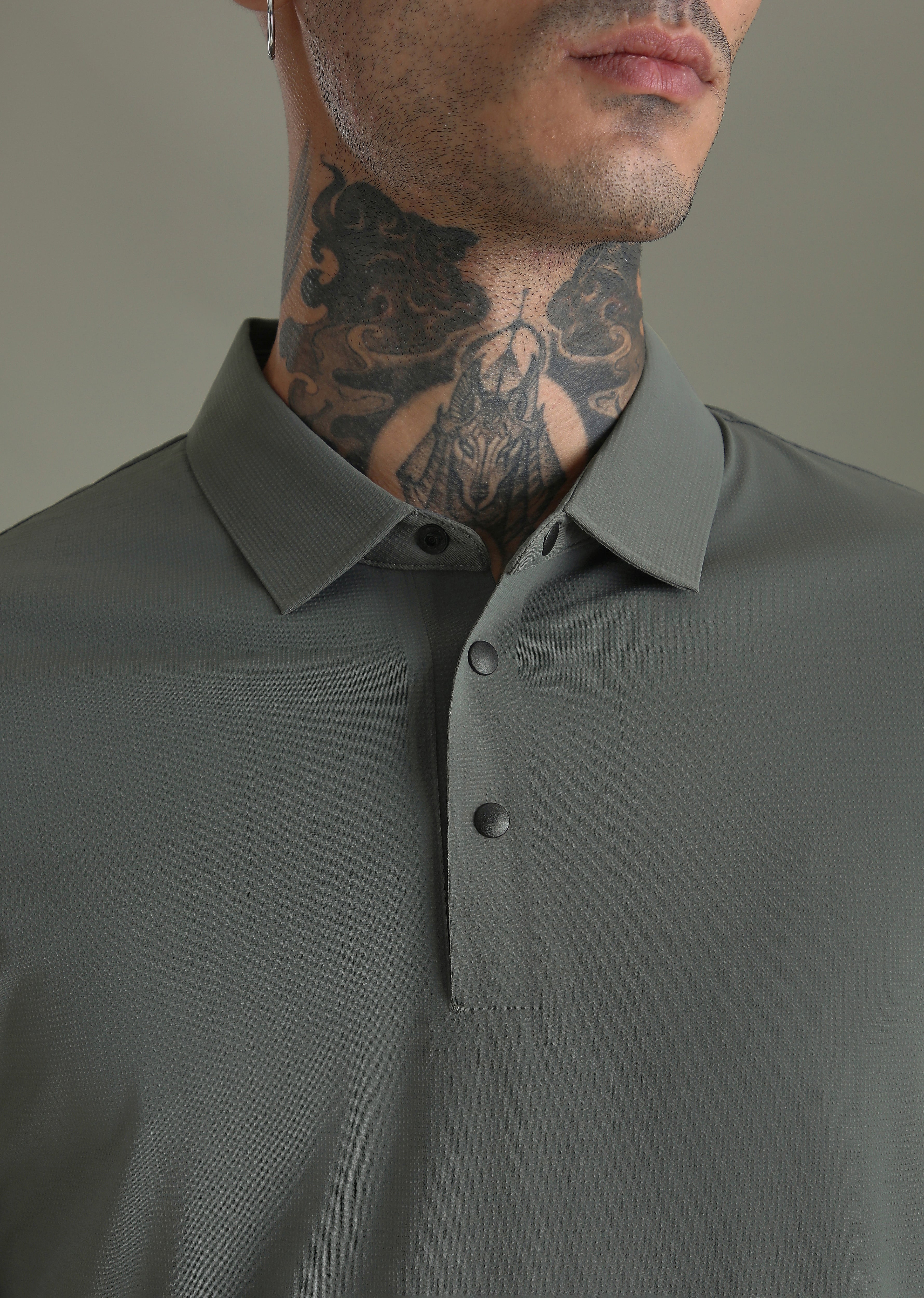 Textured Grey Stitchless Polo T-shirt