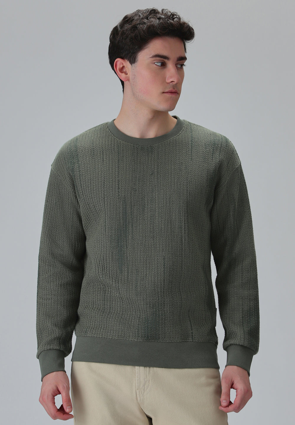 Textured Knit Green Sweatshirt