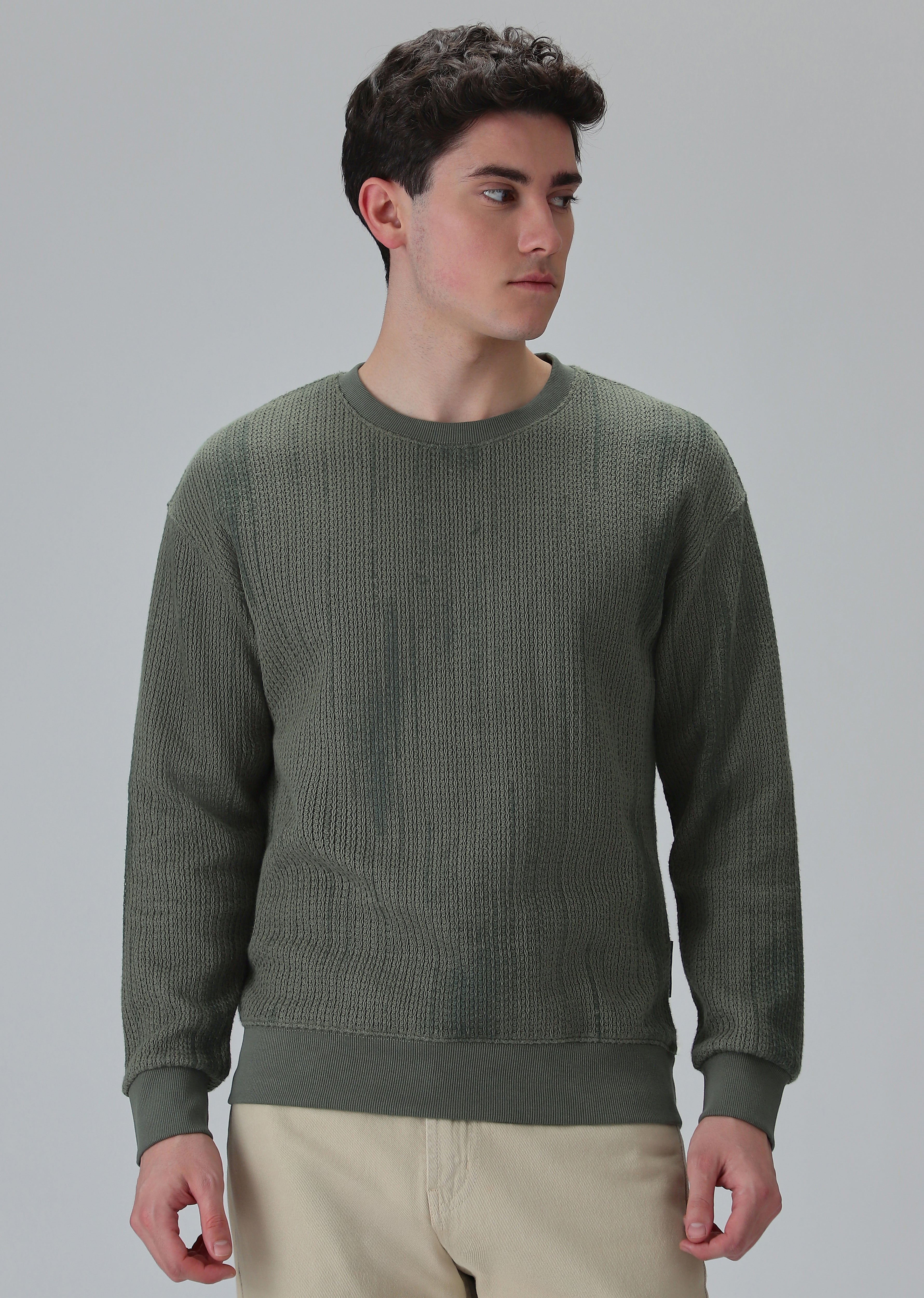 Textured Knit Green Sweatshirt