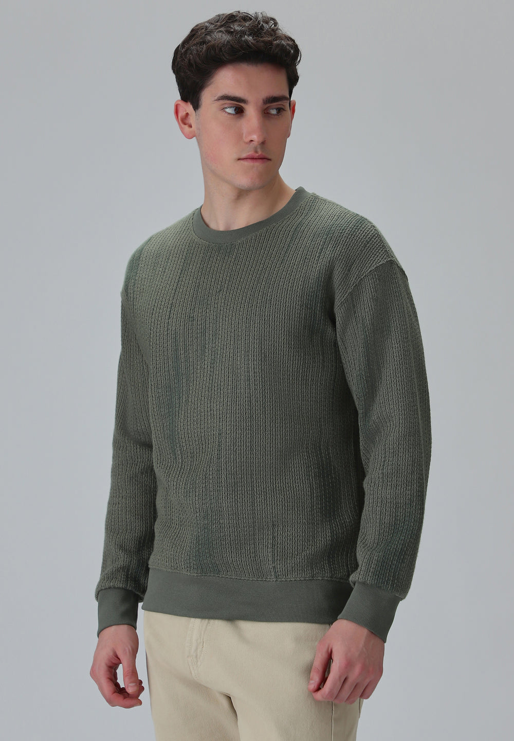 Textured Knit Green Sweatshirt