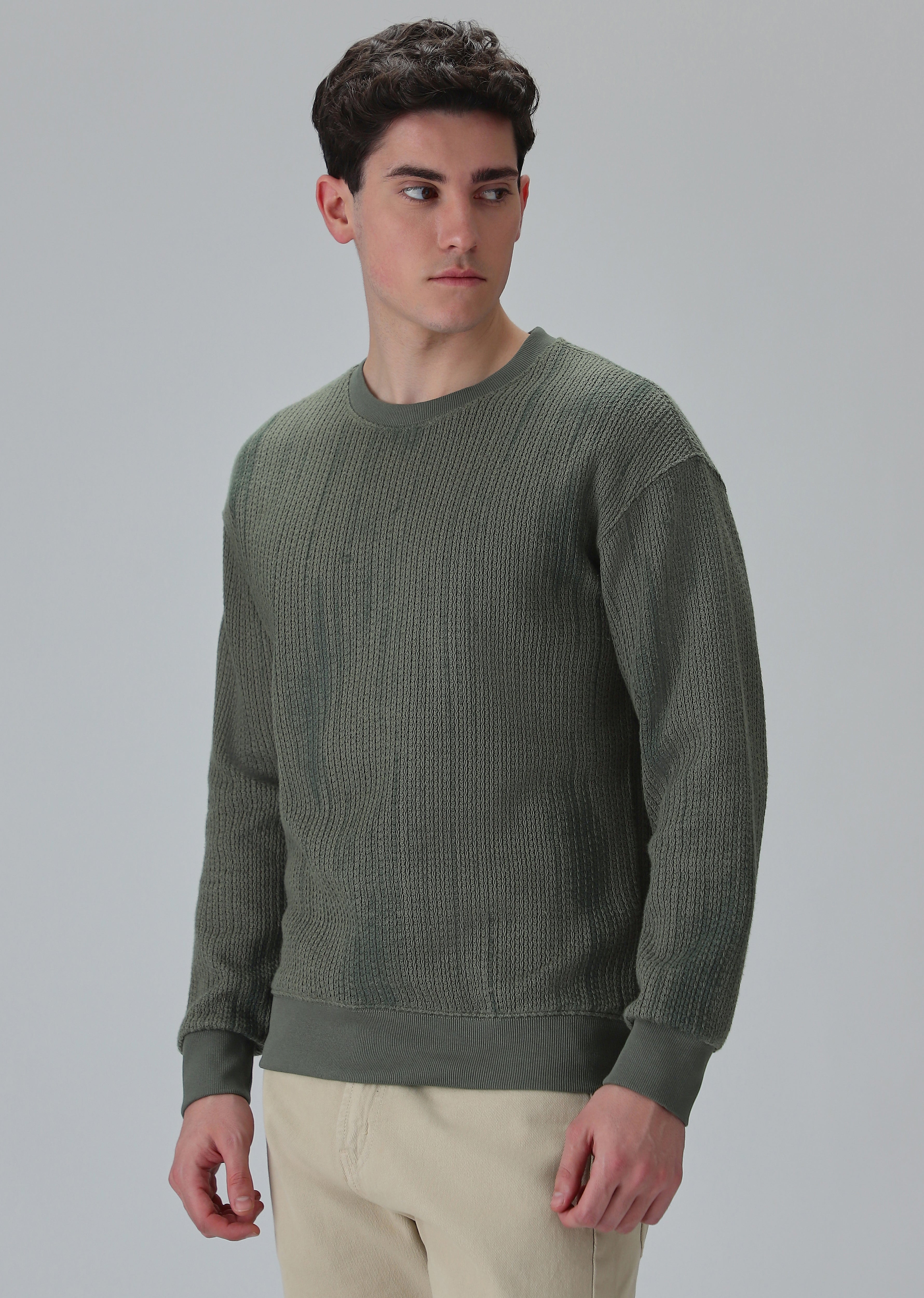 Textured Knit Green Sweatshirt