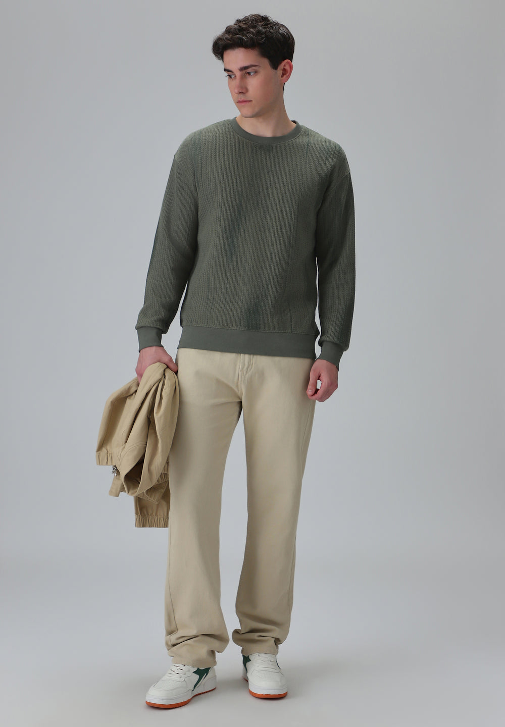 Textured Knit Green Sweatshirt