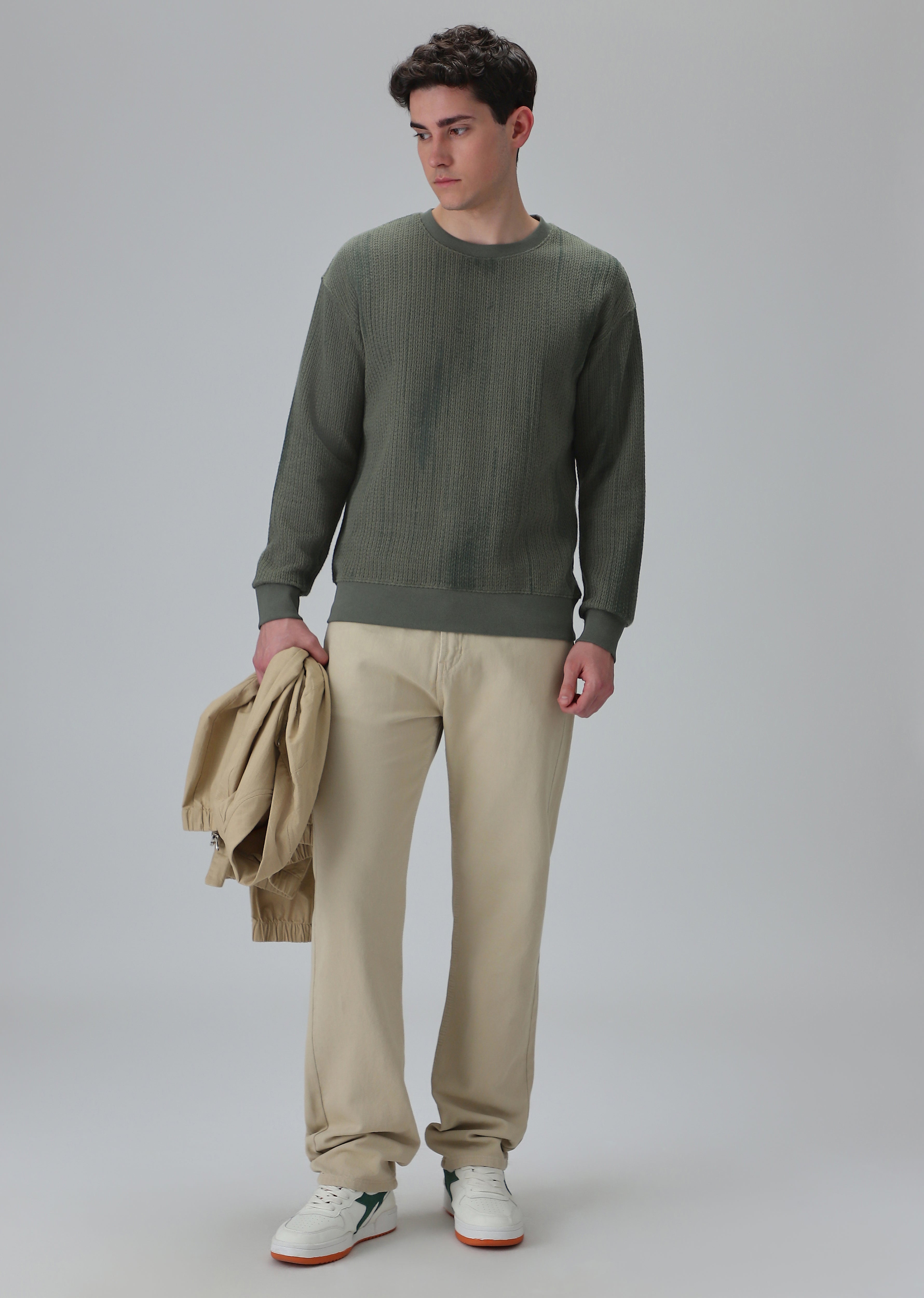 Textured Knit Green Sweatshirt