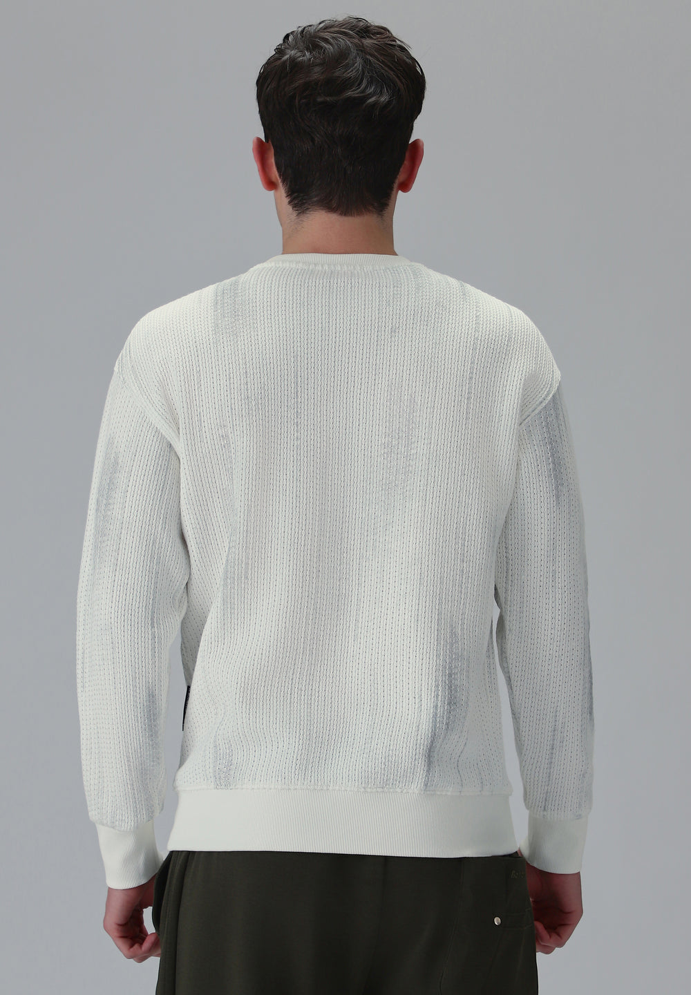 Textured Knit White Sweatshirt