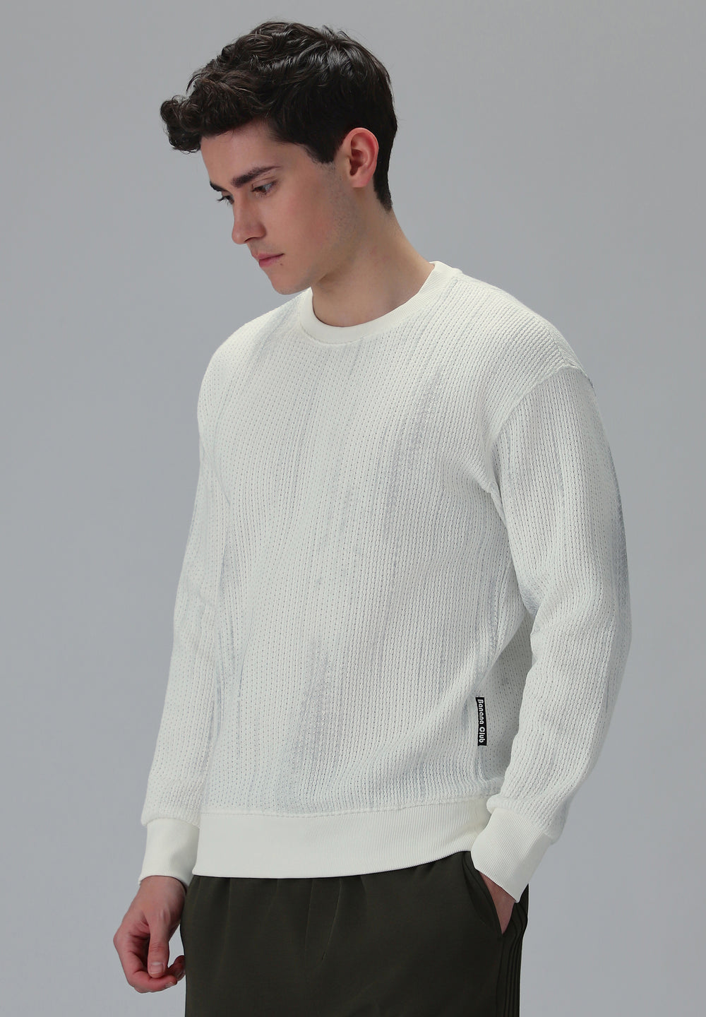 Textured Knit White Sweatshirt