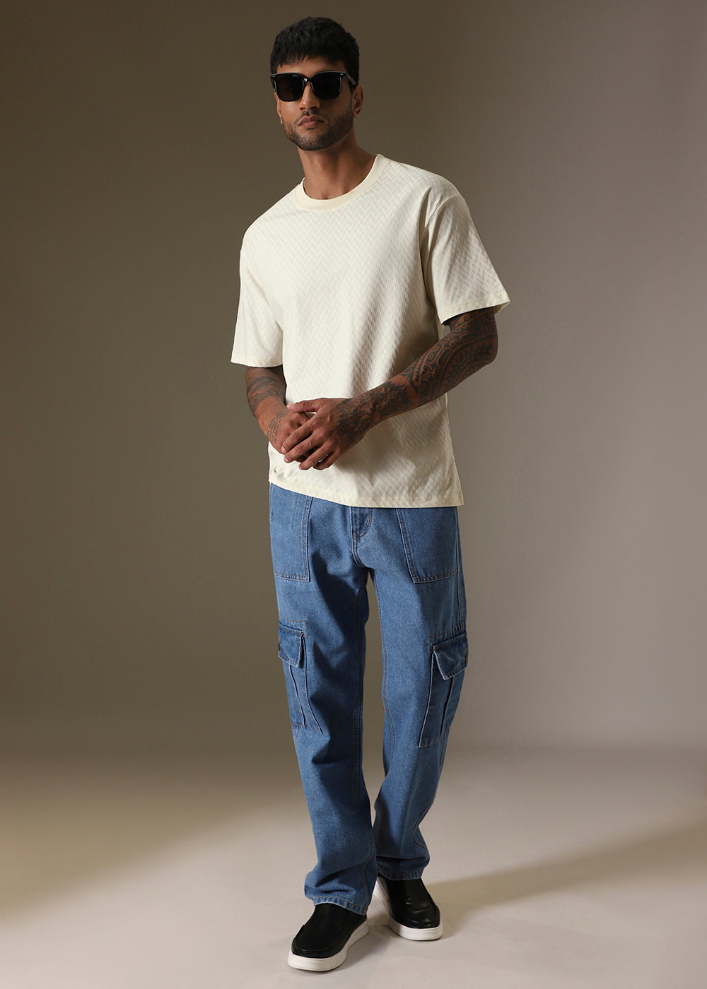 Textured Off White Oversized T-shirt