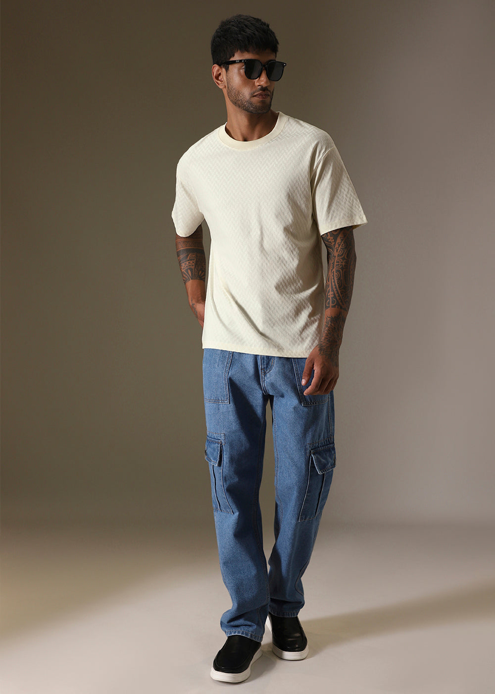 Textured Off White Oversized T-shirt