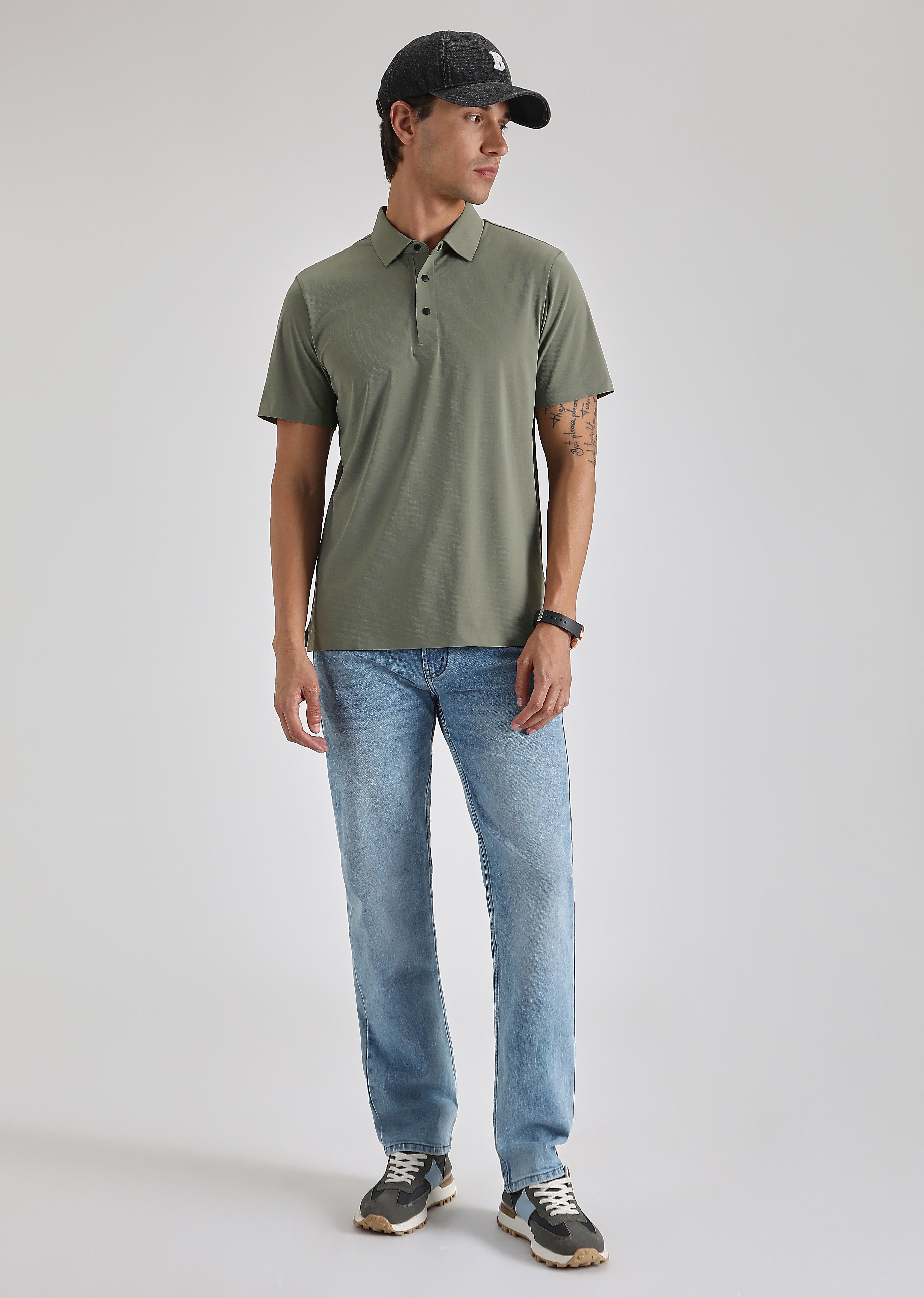 Textured Olive Stitchless Polo T-shirt