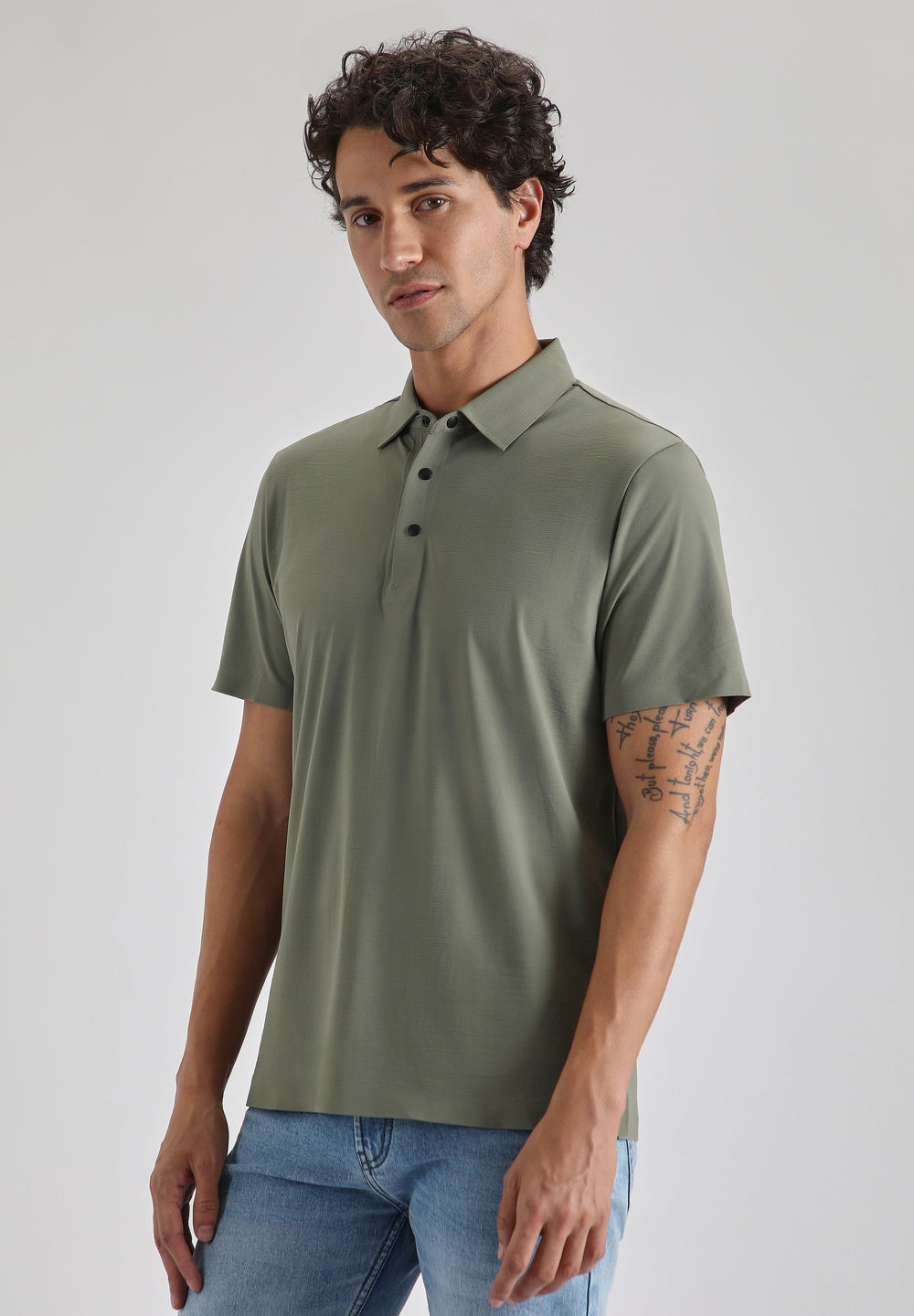 Textured Olive Stitchless Polo T-shirt