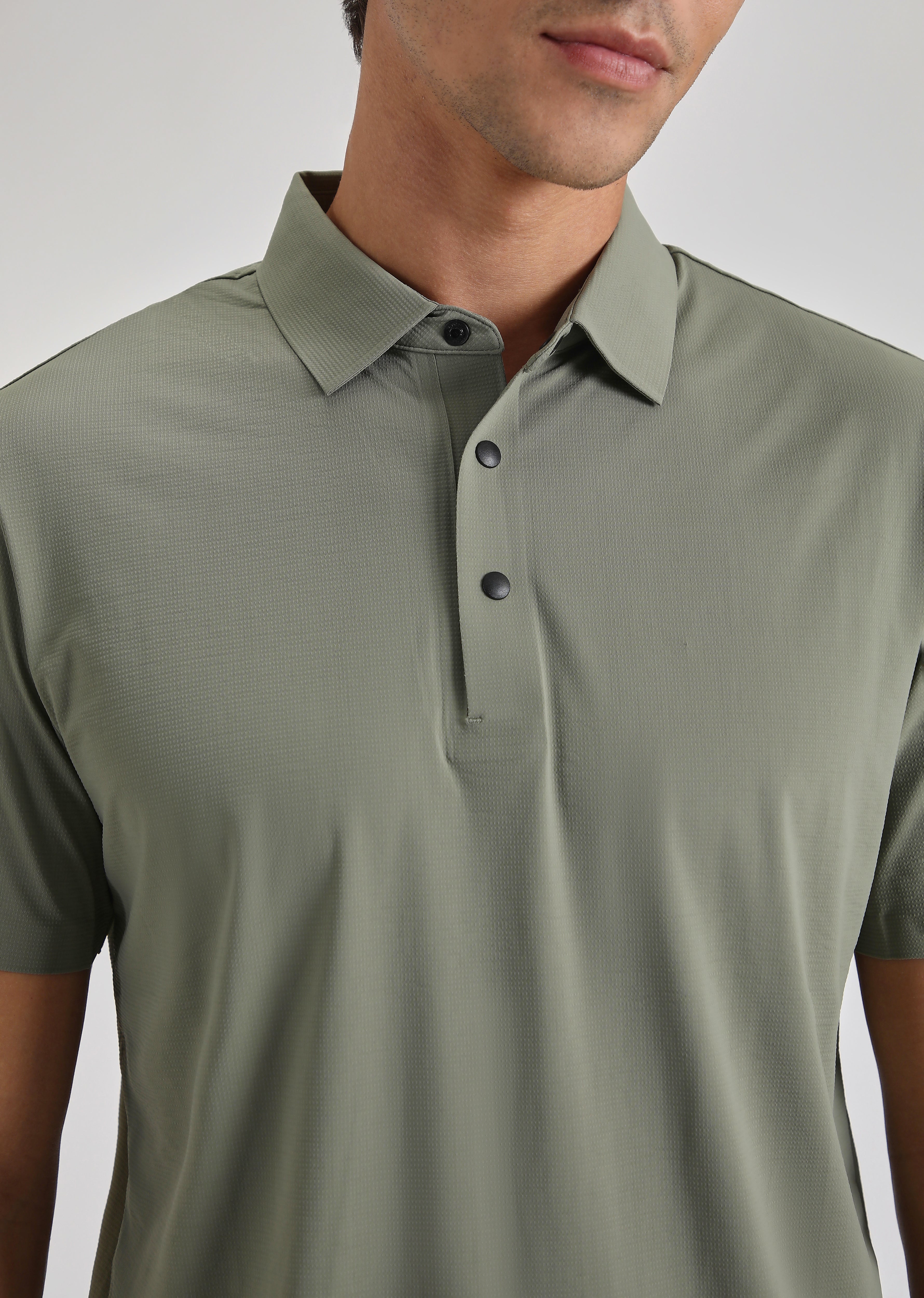 Textured Olive Stitchless Polo T-shirt