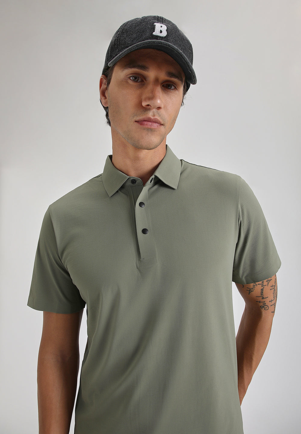 Textured Olive Stitchless Polo T-shirt