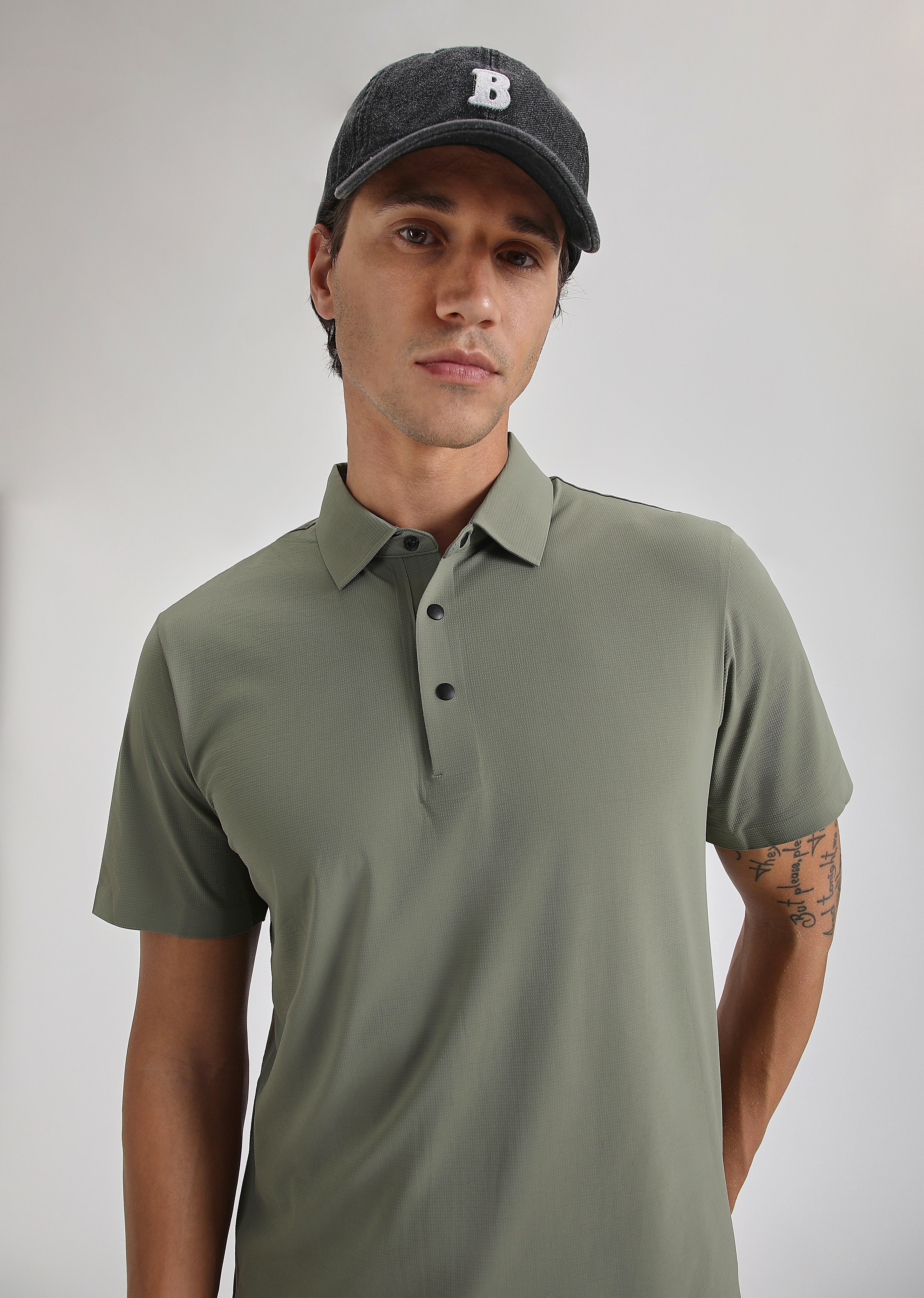 Textured Olive Stitchless Polo T-shirt