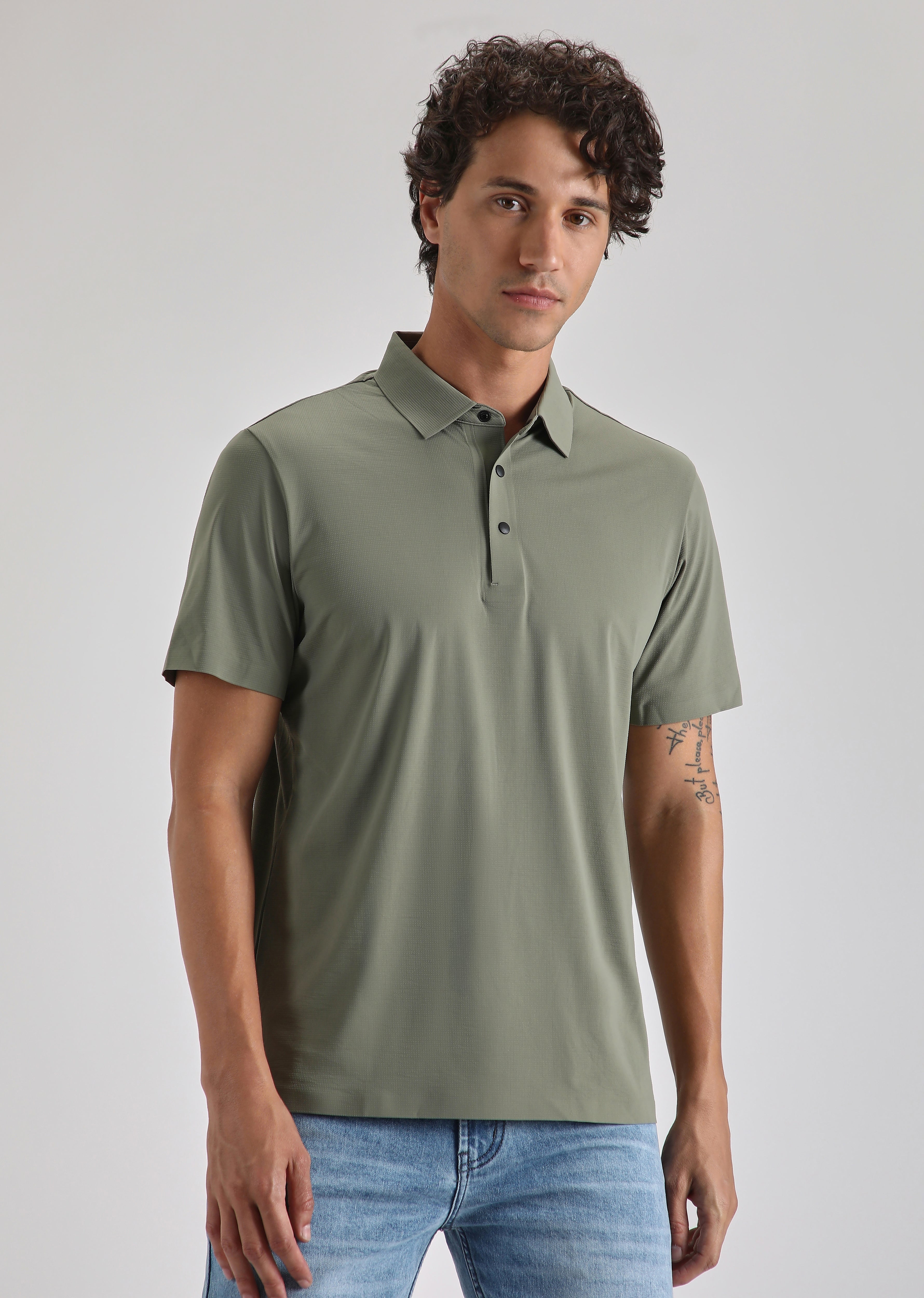 Textured Olive Stitchless Polo T-shirt