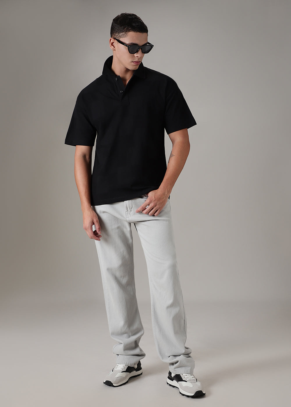 Textured Weave Black Polo T-shirt