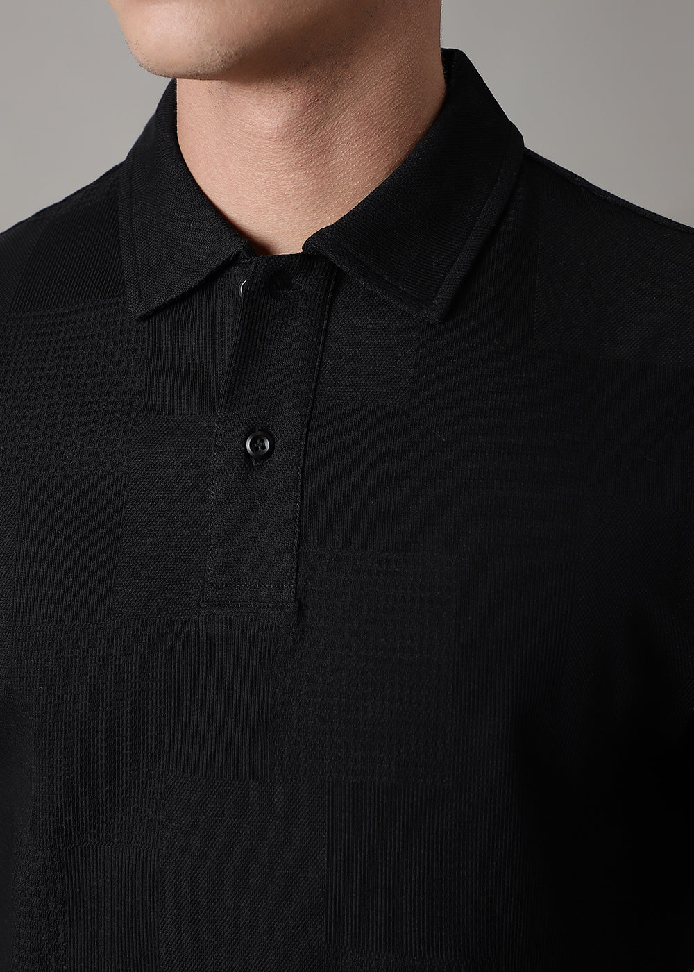 Textured Weave Black Polo T-shirt