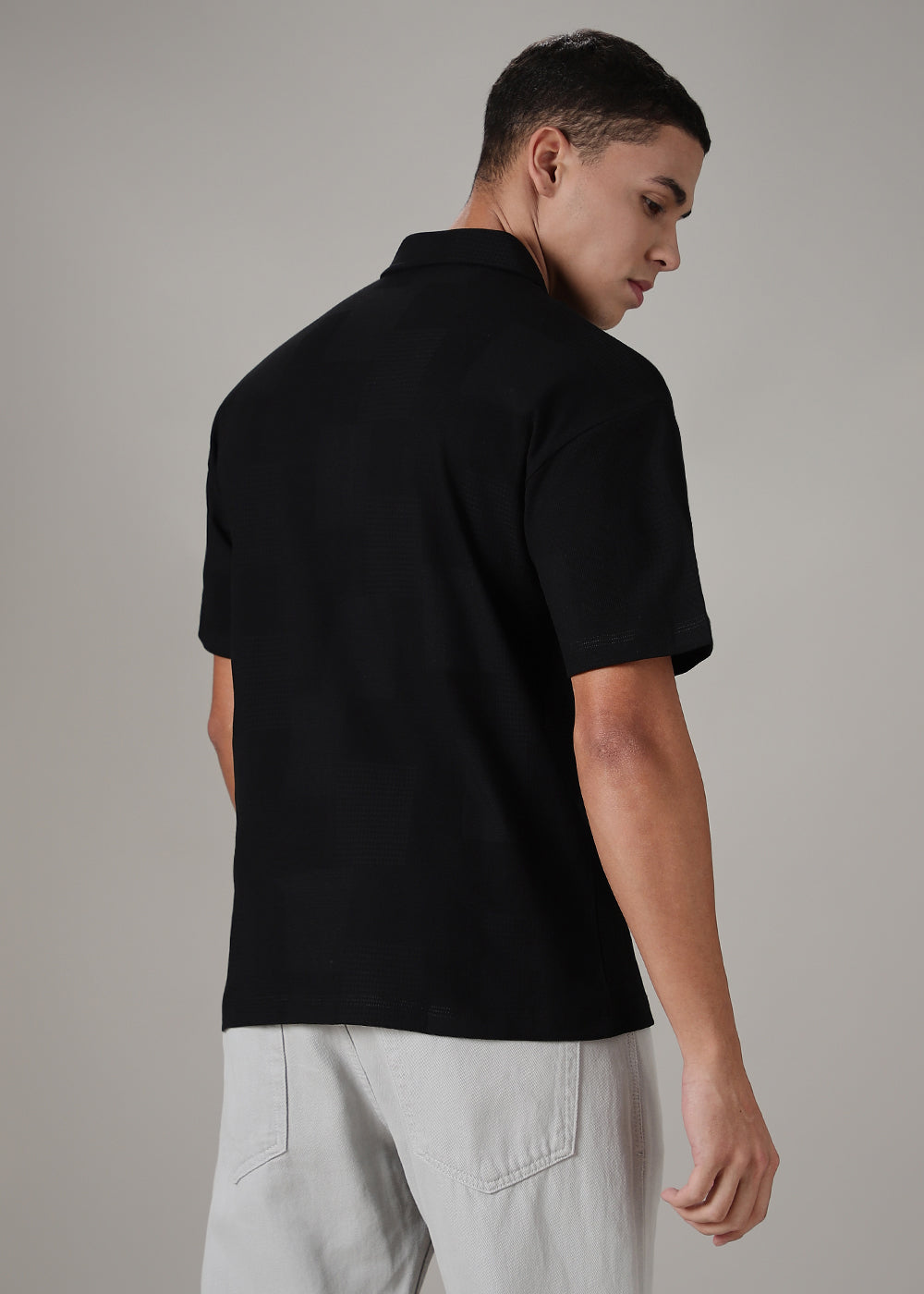 Textured Weave Black Polo T-shirt