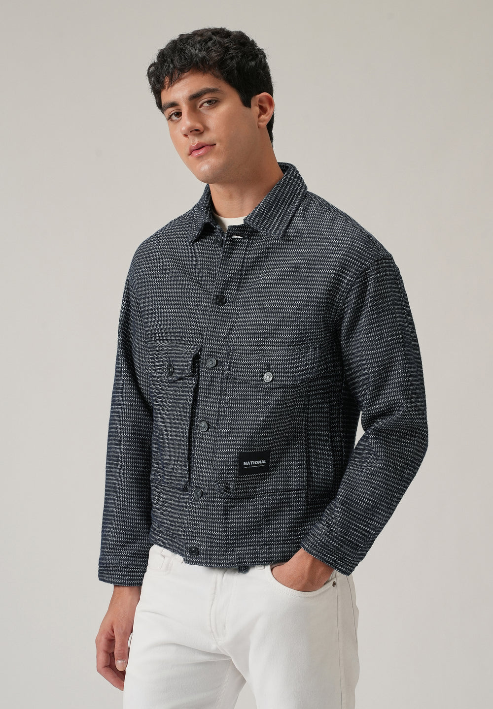 Textured Denim Jacquard Jacket