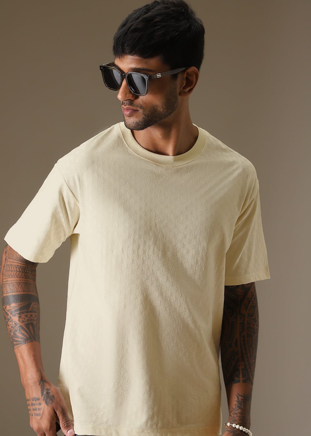 Textured Cream Oversized T-shirt