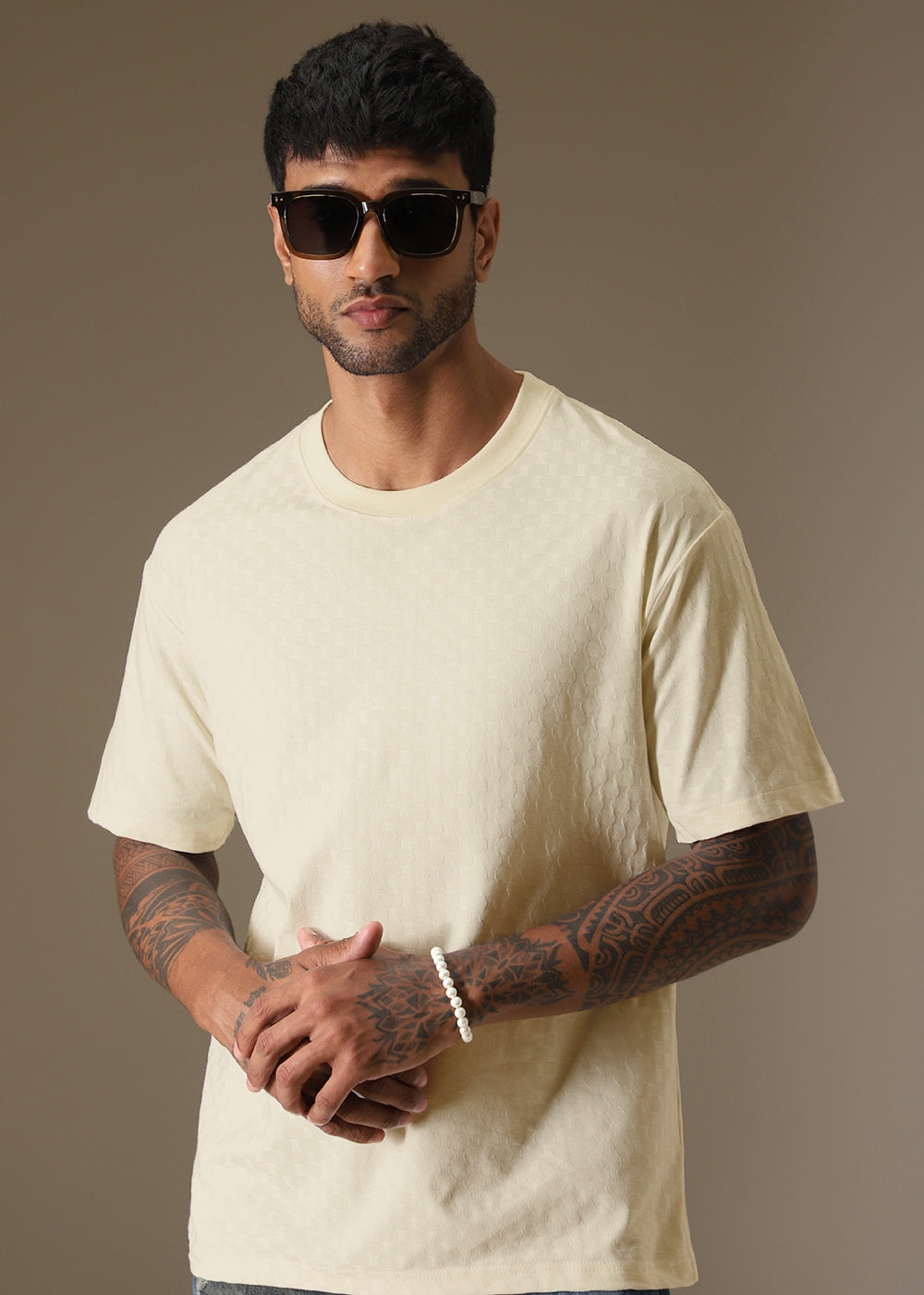 Textured Cream Oversized T-shirt