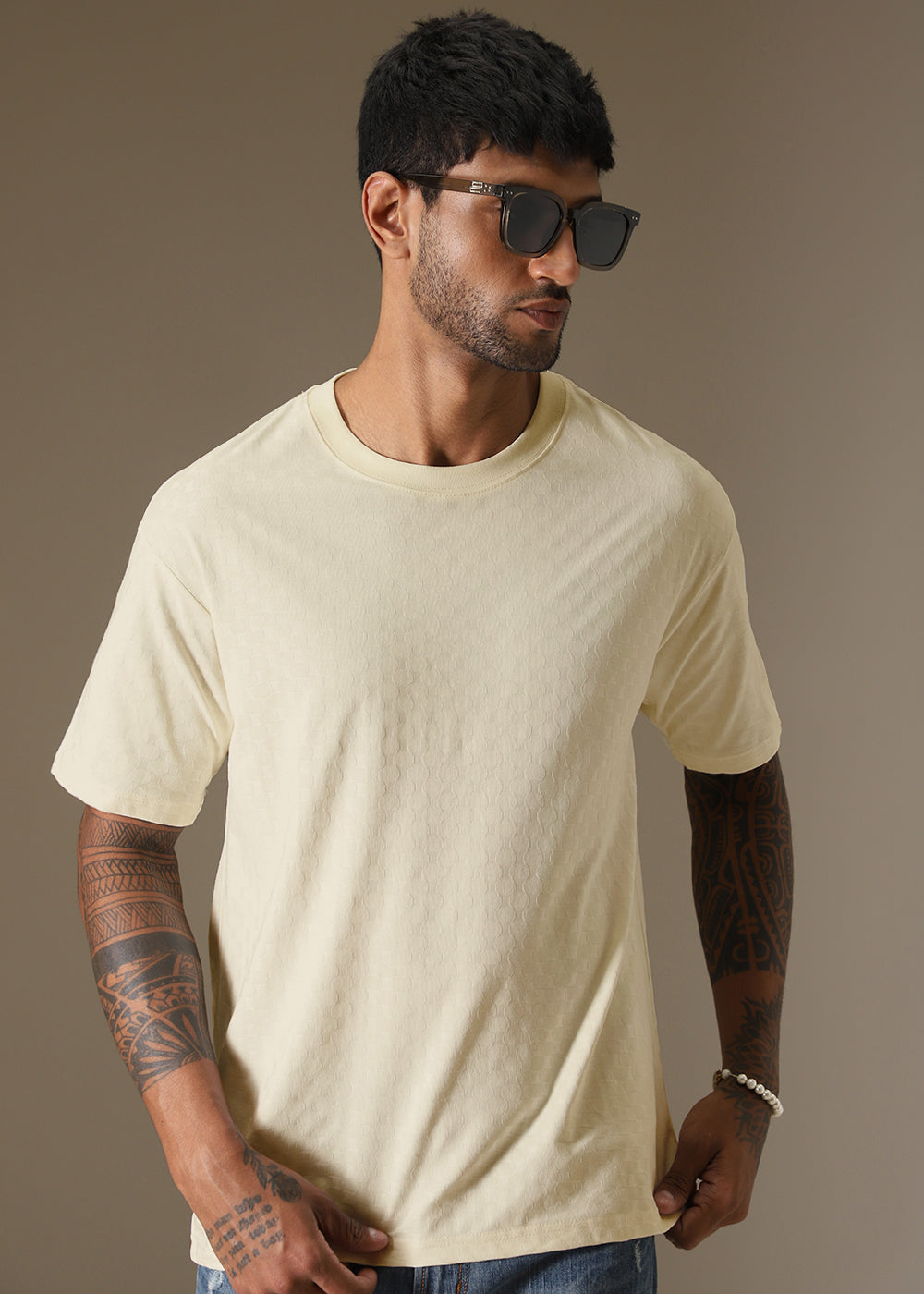 Textured Cream Oversized T-shirt