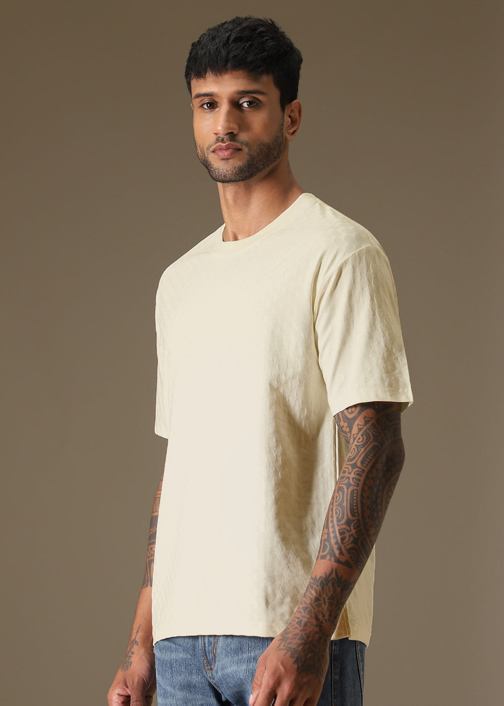 Textured Cream Oversized T-shirt