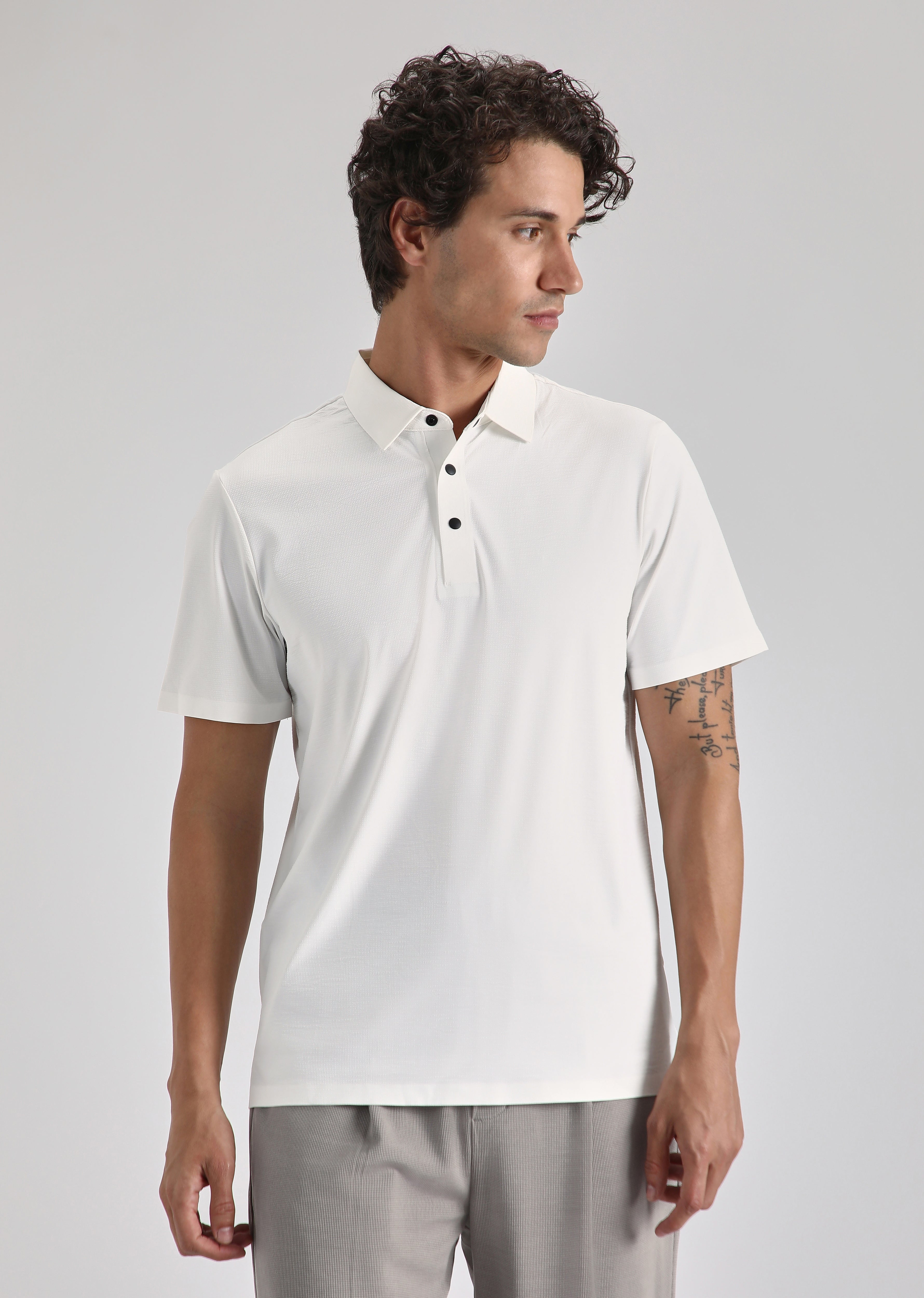 Textured White Stitchless Polo T-shirt