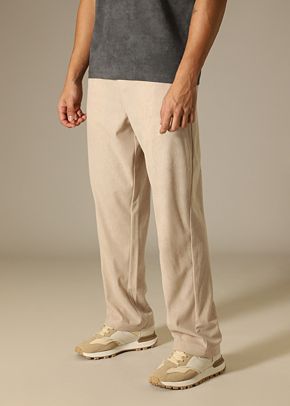 Cream Beige Thin Corduroy Pant