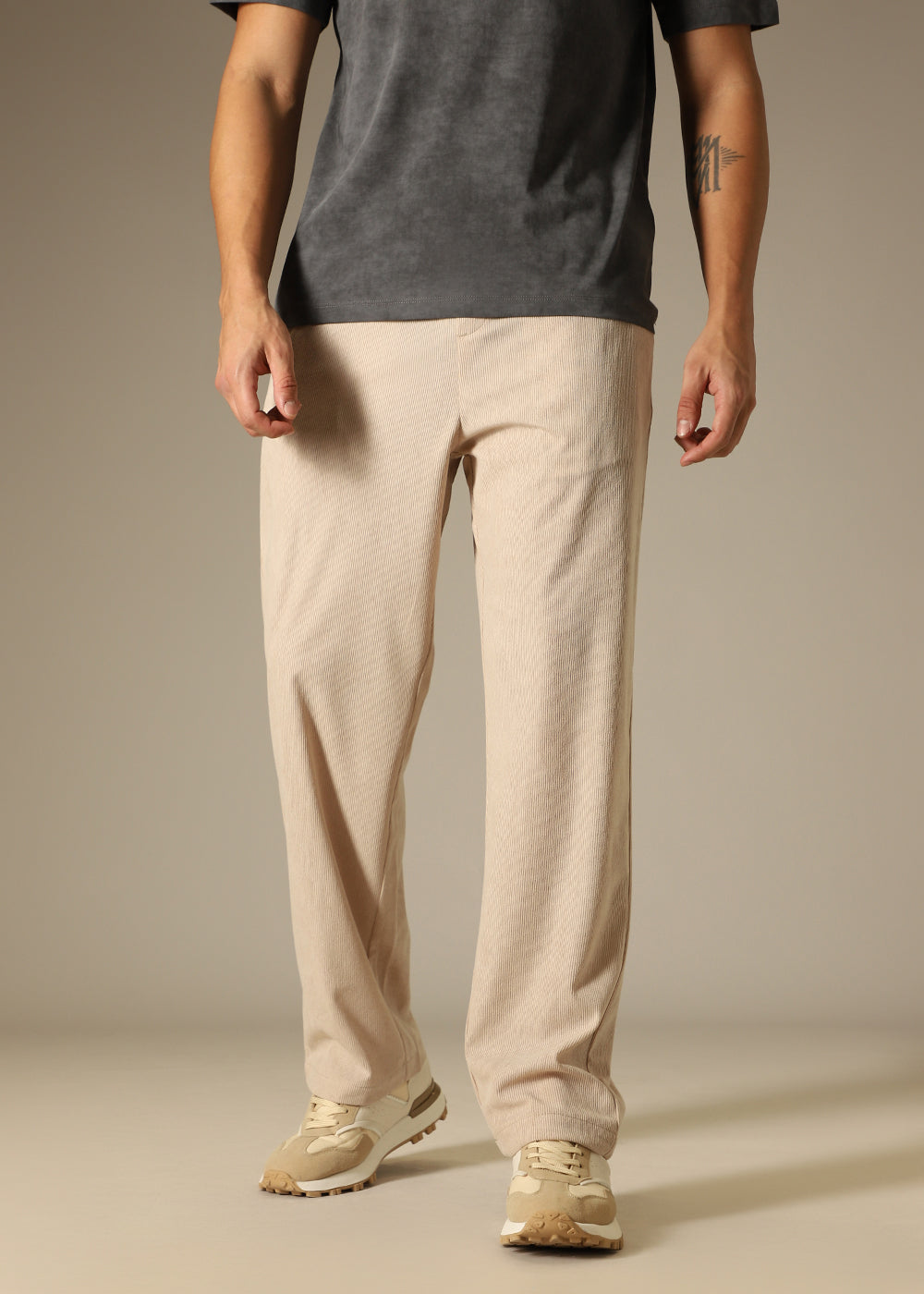Cream Beige Thin Corduroy Pant