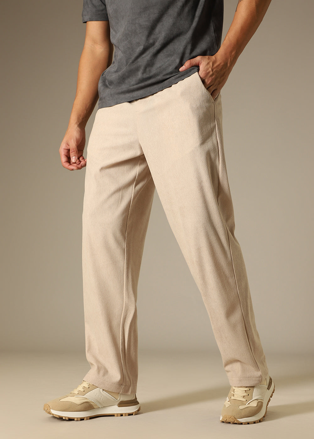 Cream Beige Thin Corduroy Pant