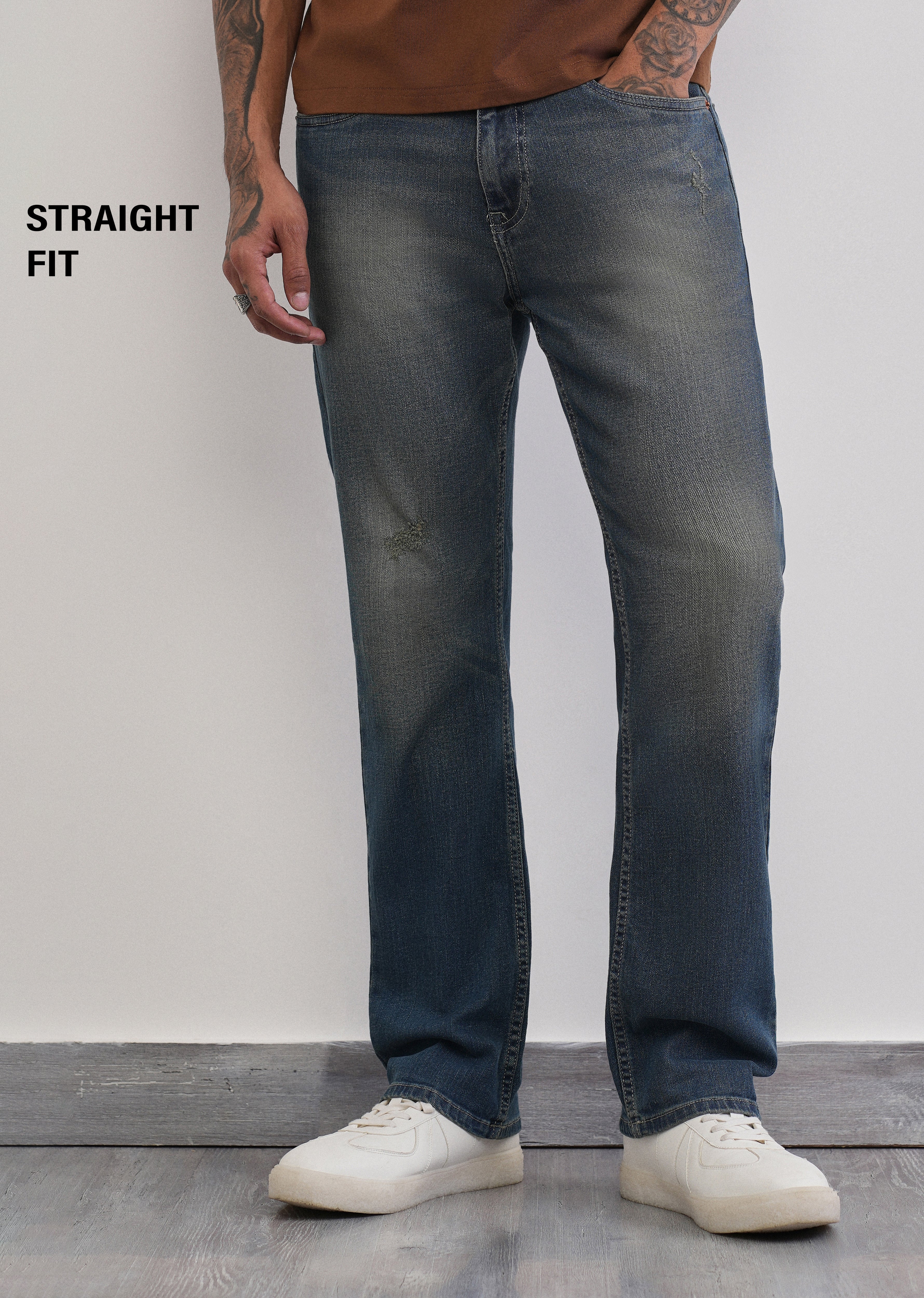 Tinted Blue Straight Fit Jeans