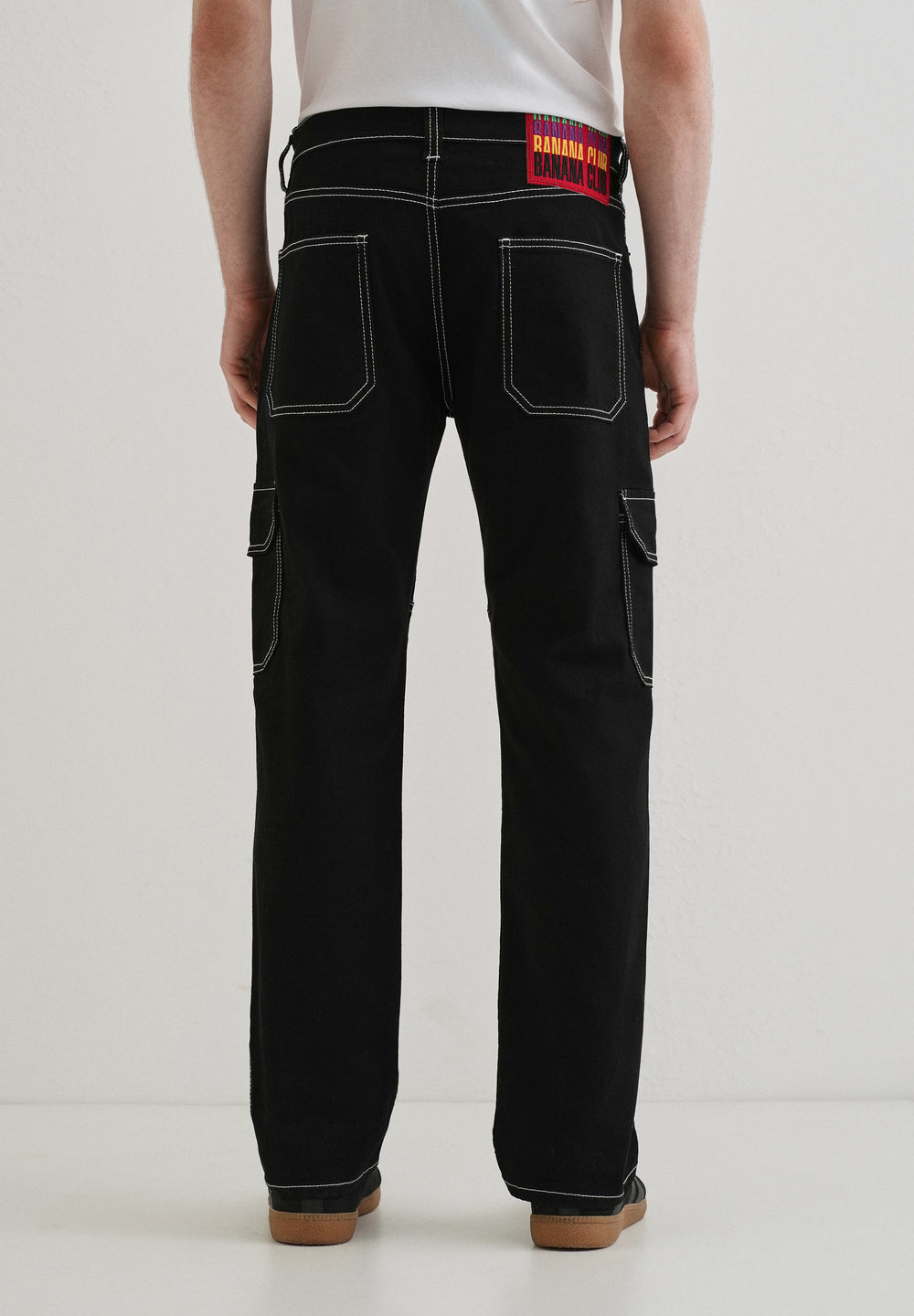 Top Stitched Black Denim Cargo