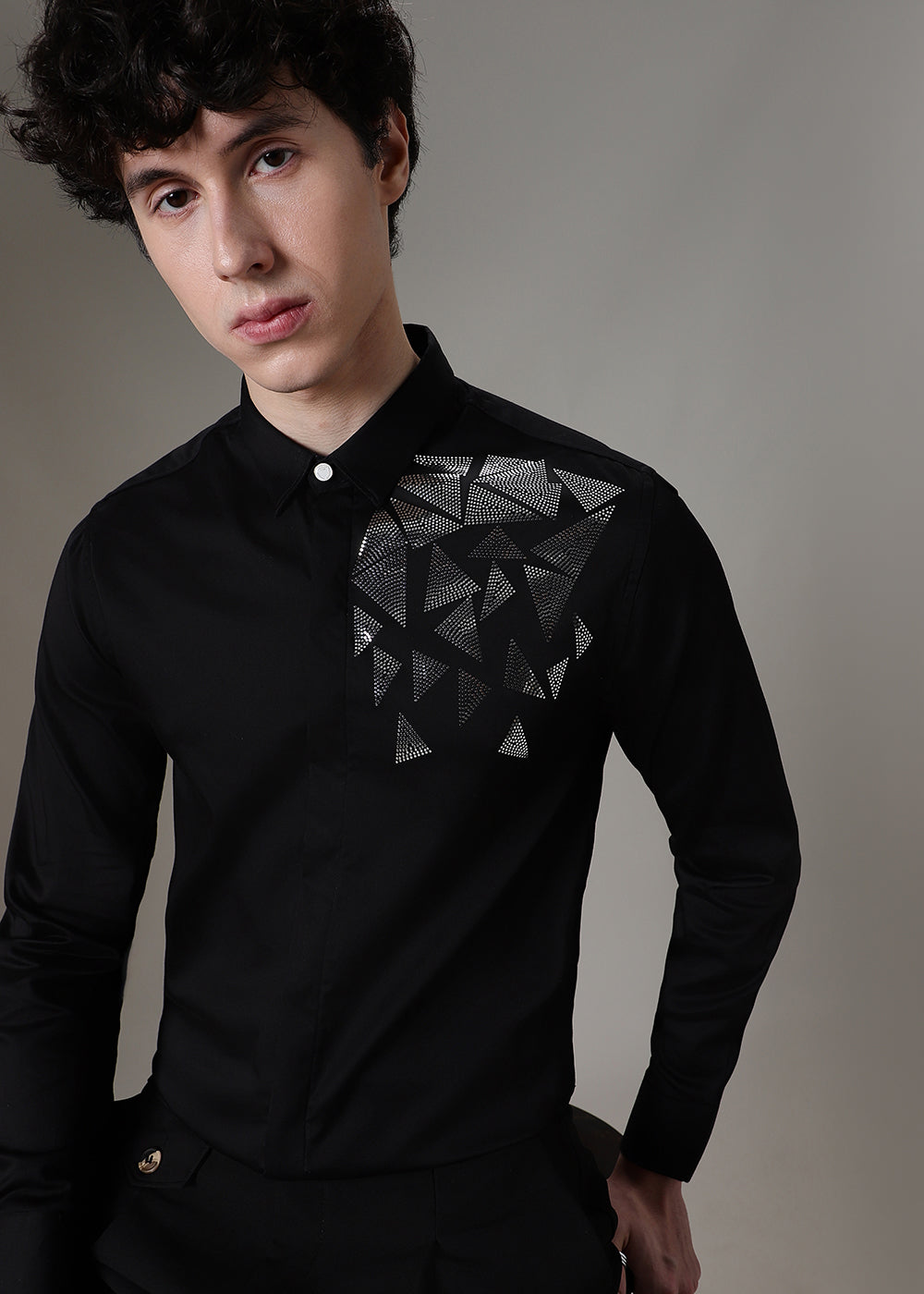 Triangle Grid Black Designer Shirt