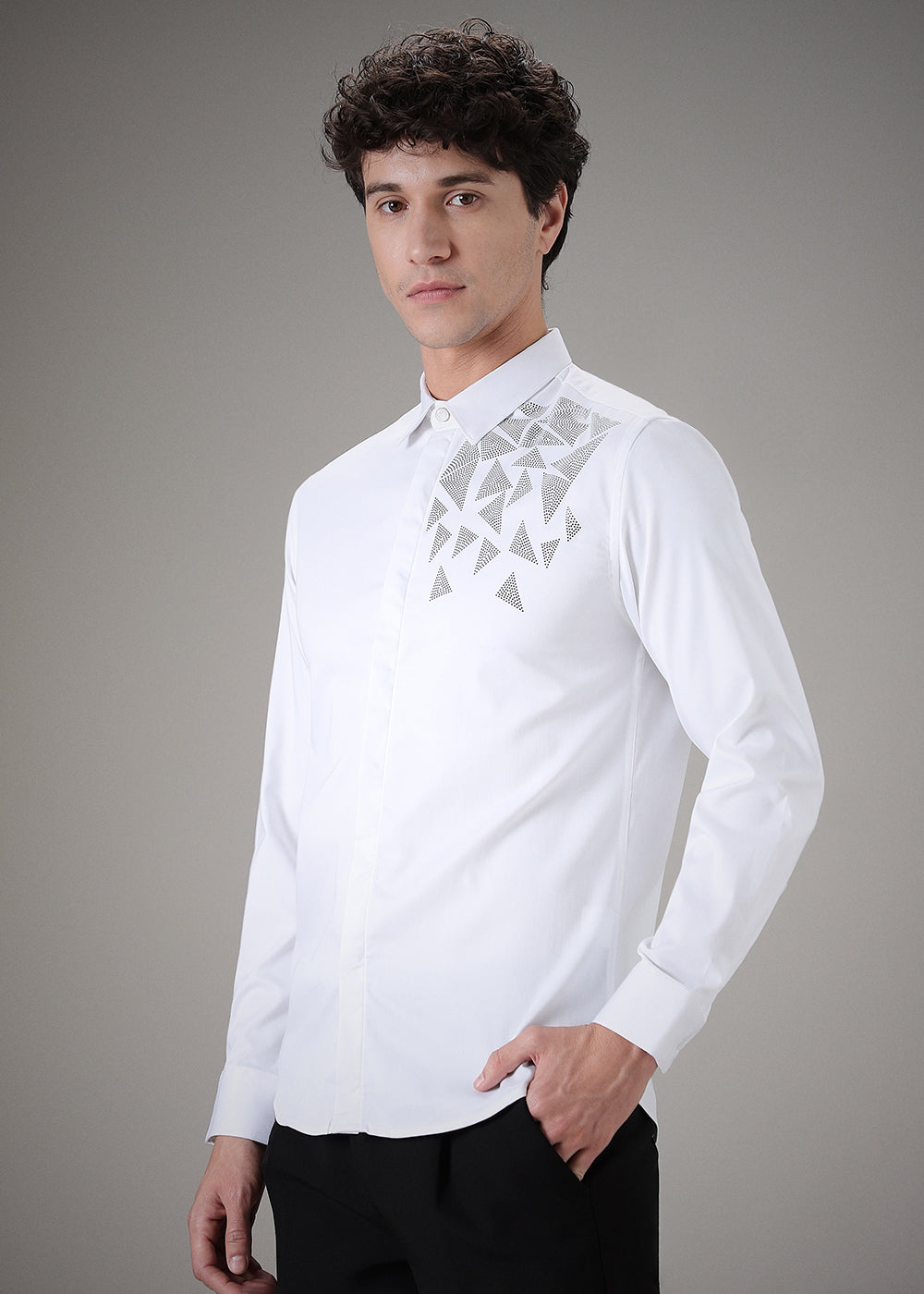 Triangle Grid White Designer Shirt