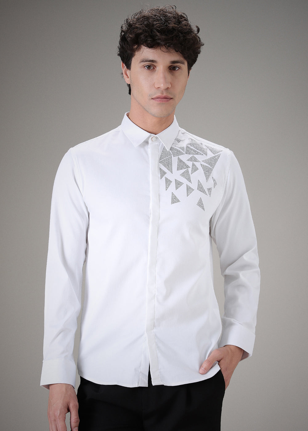 Triangle Grid White Designer Shirt