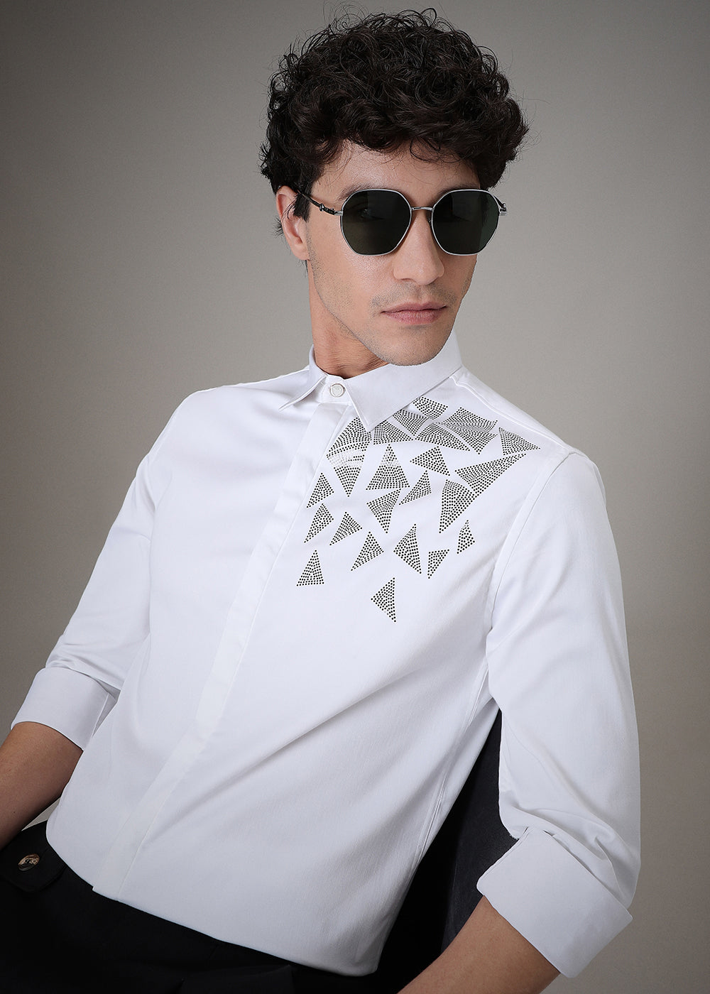 Triangle Grid White Designer Shirt