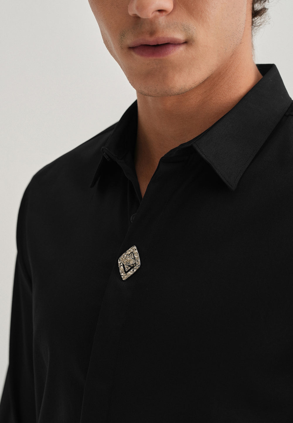Twist Lock Button Black Designer Shirt