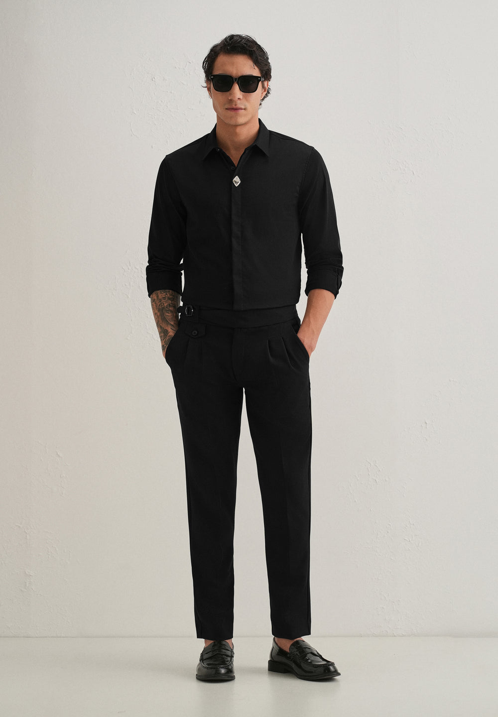 Twist Lock Button Black Designer Shirt