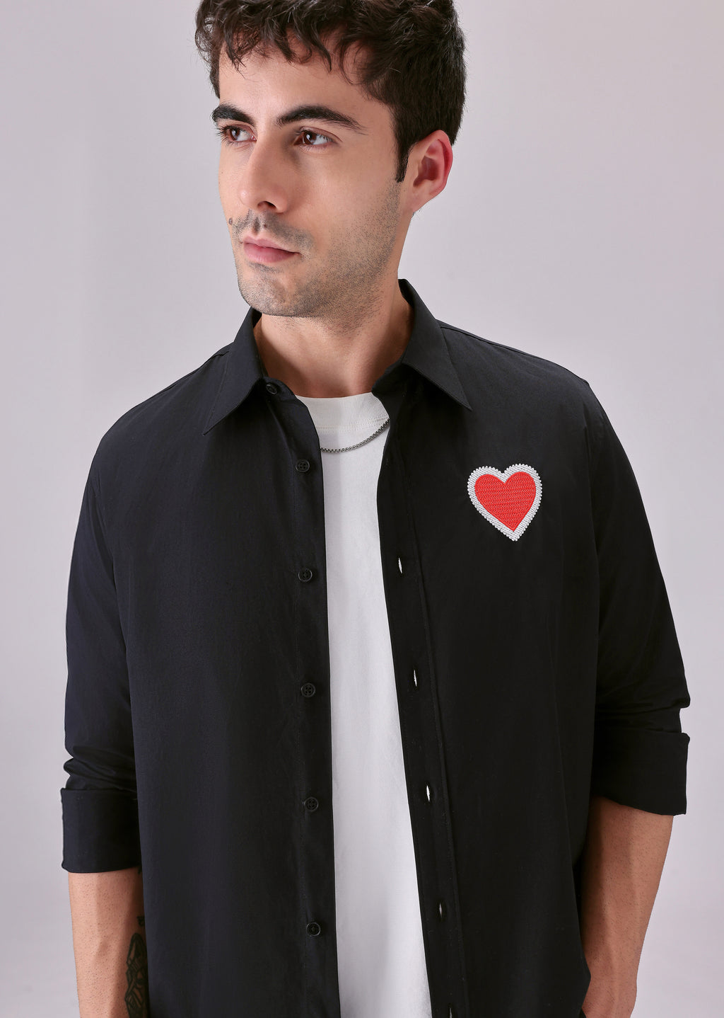 Valentine Heart Black Cotton Shirt