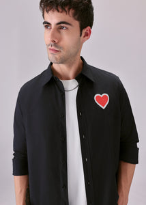 Valentine Heart Black Cotton Shirt