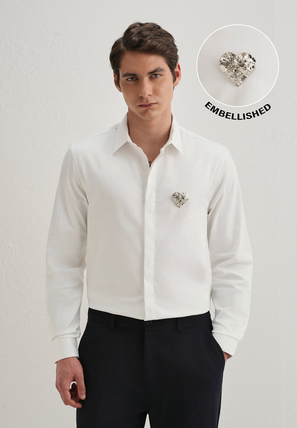 Valentine Heart Brooch White Designer Shirt