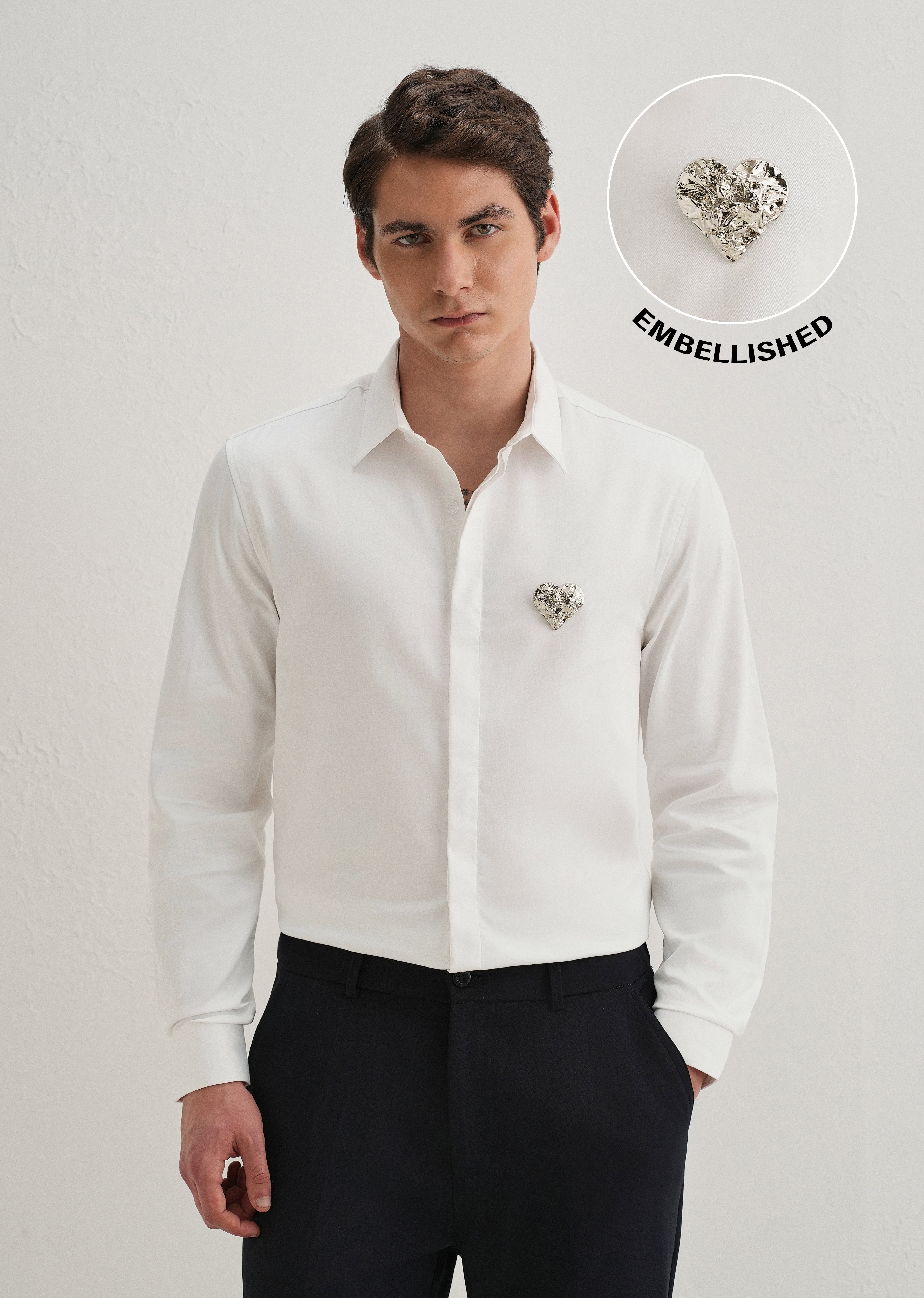 Valentine Heart Brooch White Designer Shirt