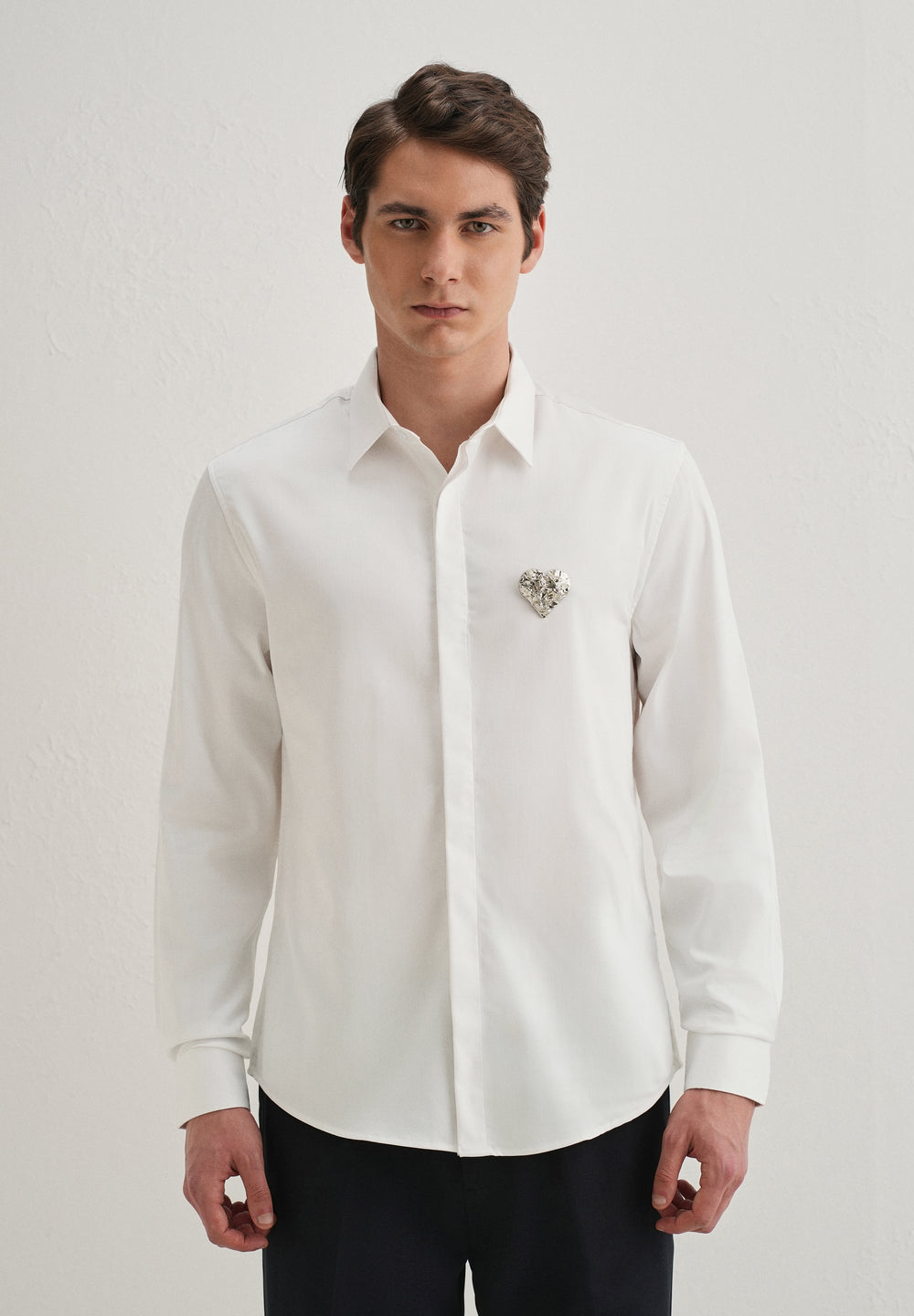 Valentine Heart Brooch White Designer Shirt