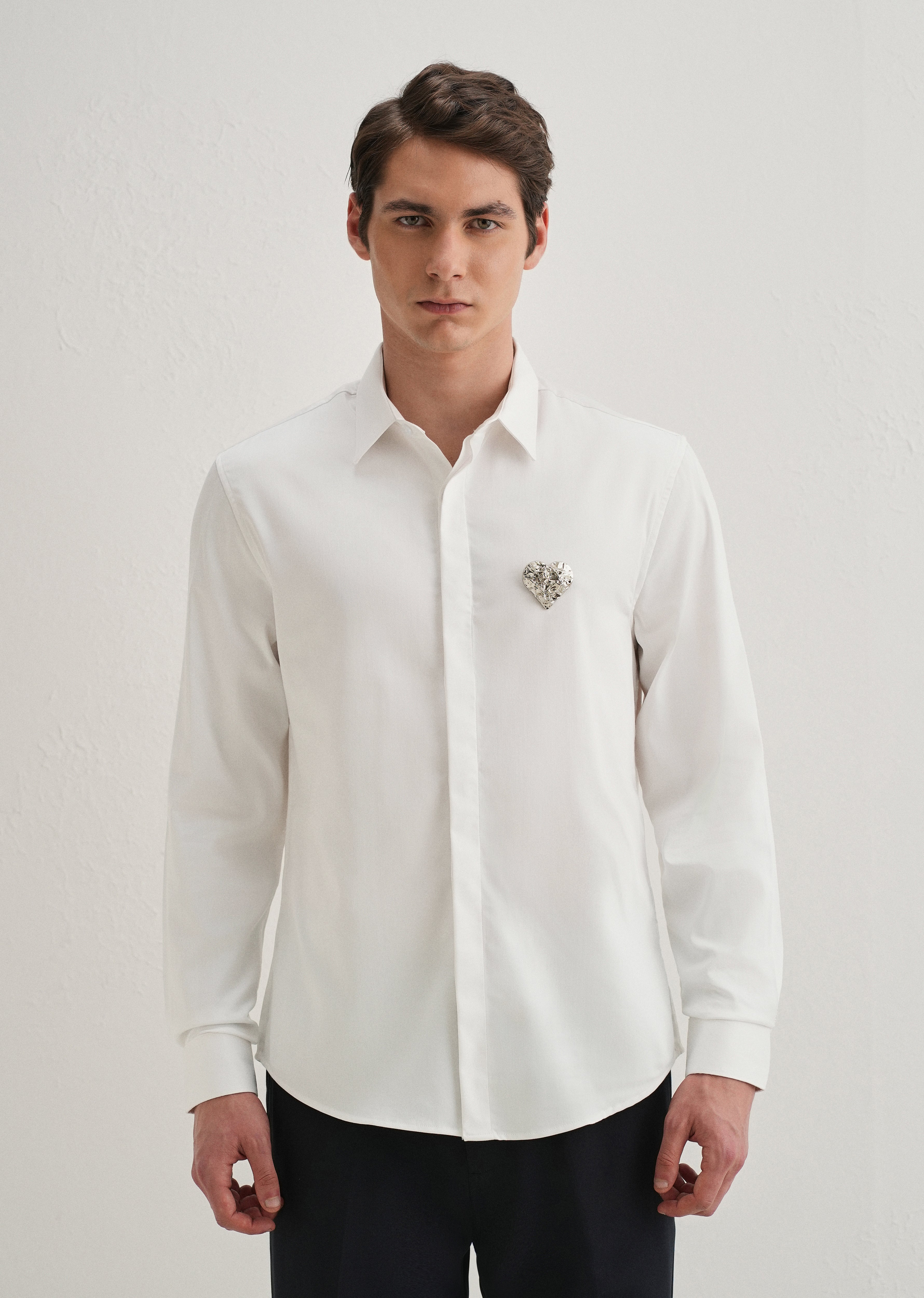 Valentine Heart Brooch White Designer Shirt