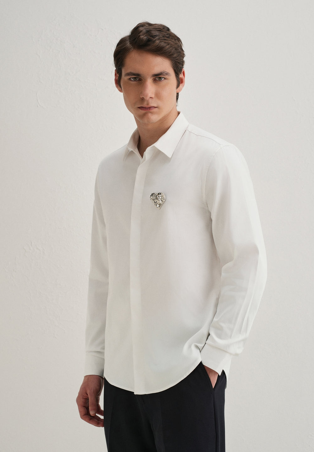 Valentine Heart Brooch White Designer Shirt